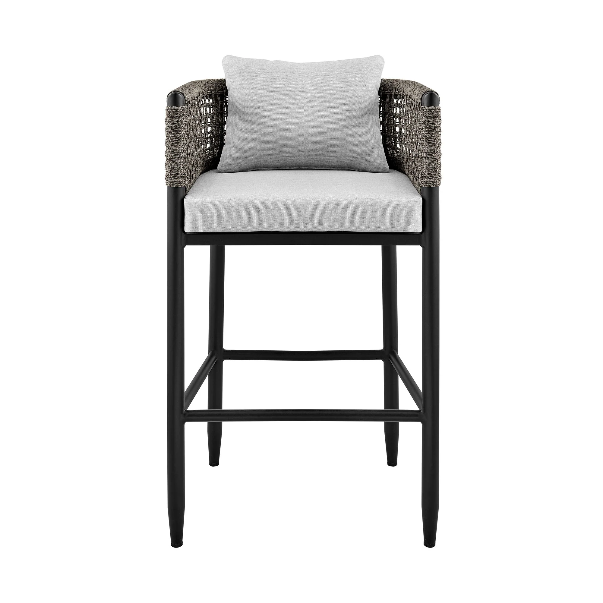Alegria - Outdoor Patio Bar Stool In Aluminum With Gray Rope And Cushions - Image 6