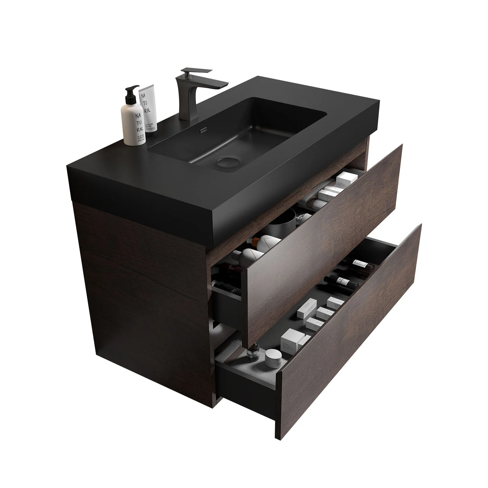 Alice - Bathroom Vanity Wall Mounted With Sink, Large Storage Floating Bathroom Vanity For Modern Bathroom, One-Piece Sink Basin Without Drain And Faucet - Image 3