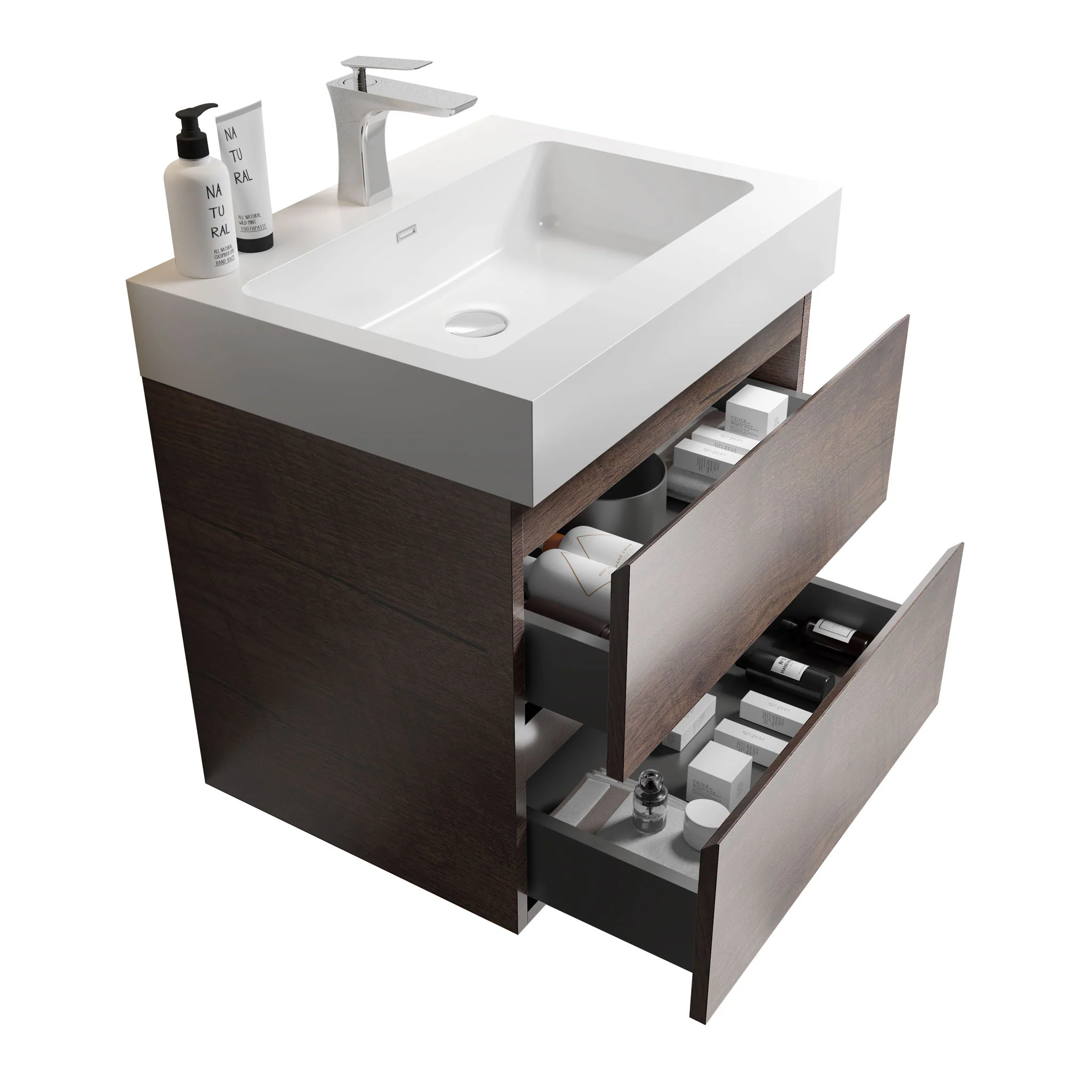 Alice - Bathroom Vanity Wall Mounted With Sink, Large Storage Floating Bathroom Vanity For Modern Bathroom, One-Piece Sink Basin Without Drain And Faucet - Image 37