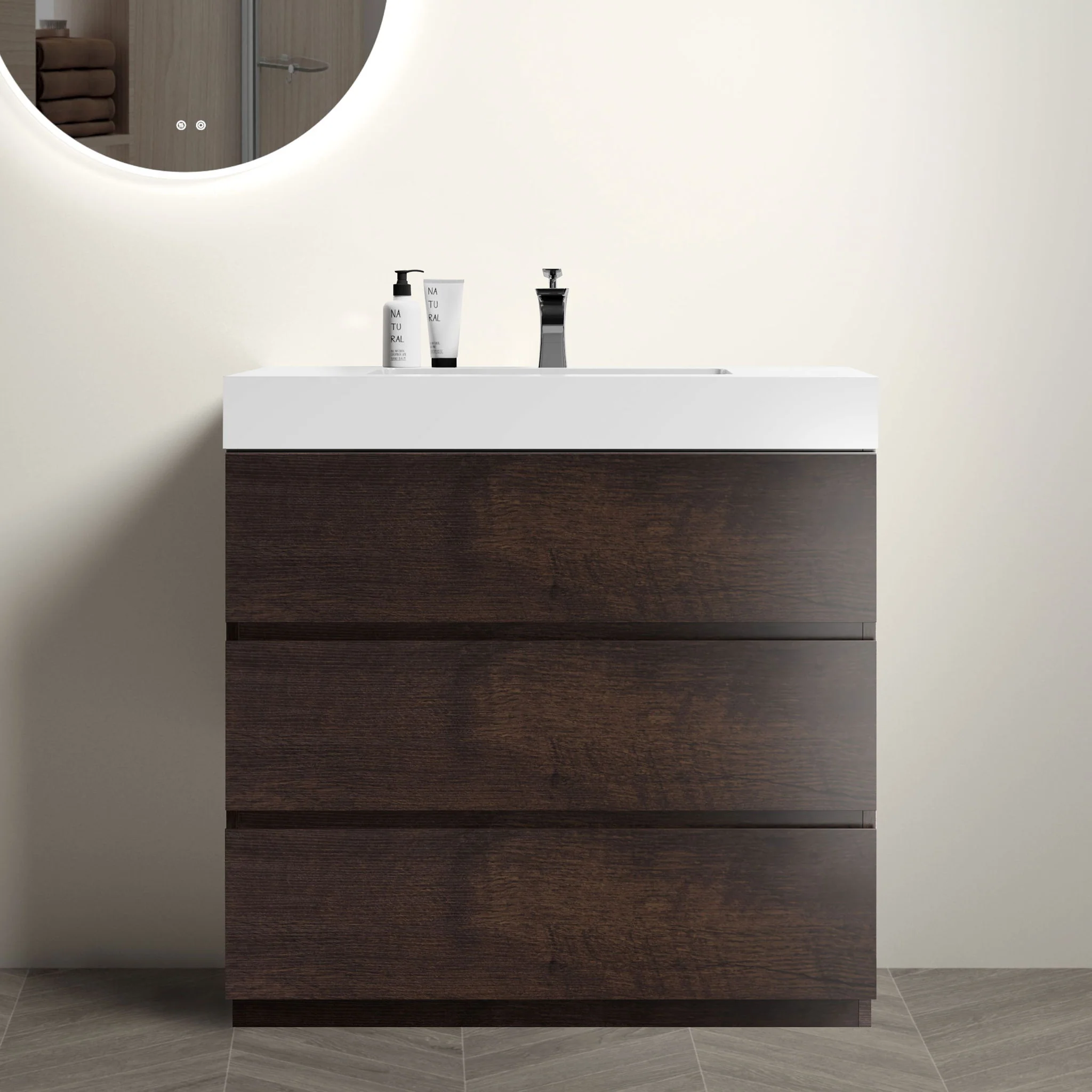 Alice - Bathroom Vanity With Large Storage Freestanding Bathroom Vanity, Sink For Modern Bathroom, One-Piece Sink Basin Without Drain And Faucet - Image 33