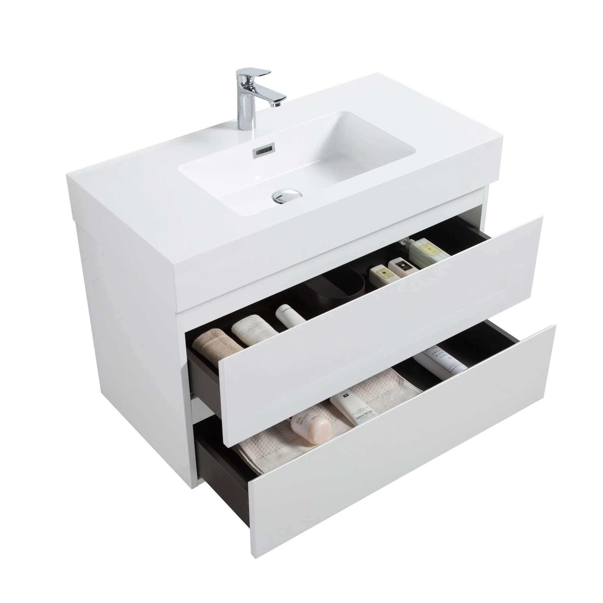 Alice - Bathroom Vanity With Large Storage, Sink Wall Mounted Floating Bathroom Vanity For Modern Bathroom, One-Piece Sink Basin Without Drain And Faucet - Image 25