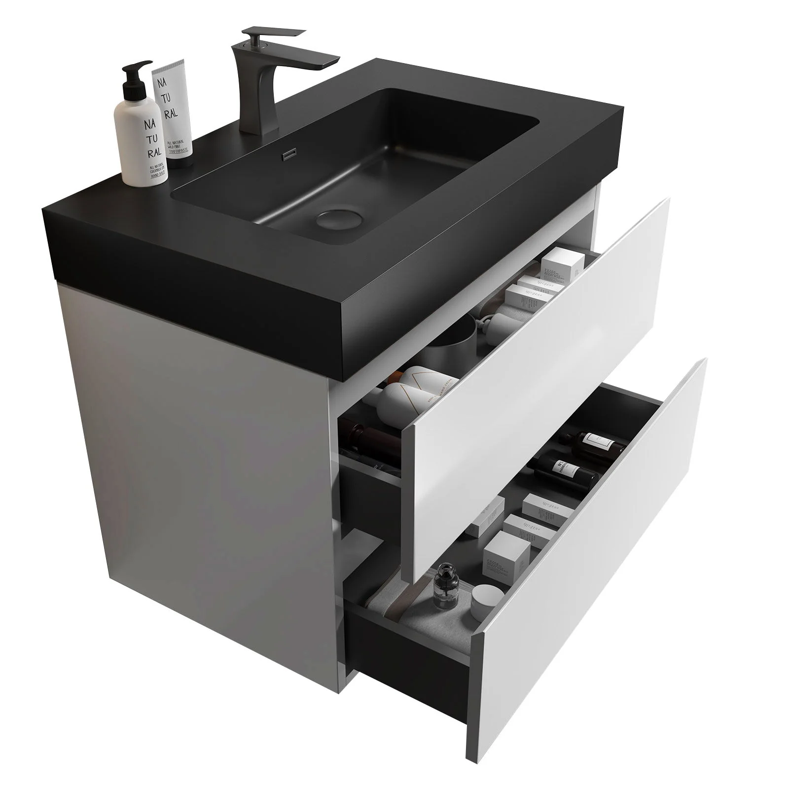 Alice - Bathroom Vanity With Large Storage, Sink Wall Mounted Floating Bathroom Vanity For Modern Bathroom, One-Piece Sink Basin Without Drain And Faucet - Image 4