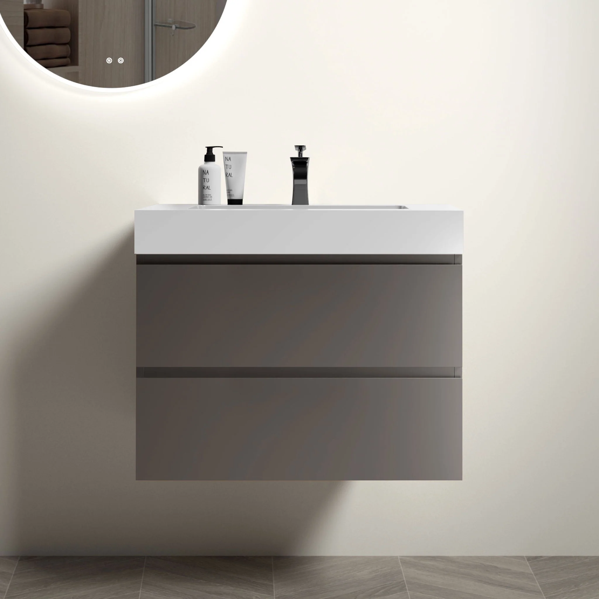 Alice - Bathroom Vanity With Sink, Large Storage Wall Mounted Floating Bathroom Vanity For Modern Bathroom, One-Piece Sink Basin Without Drain And Faucet - Image 5