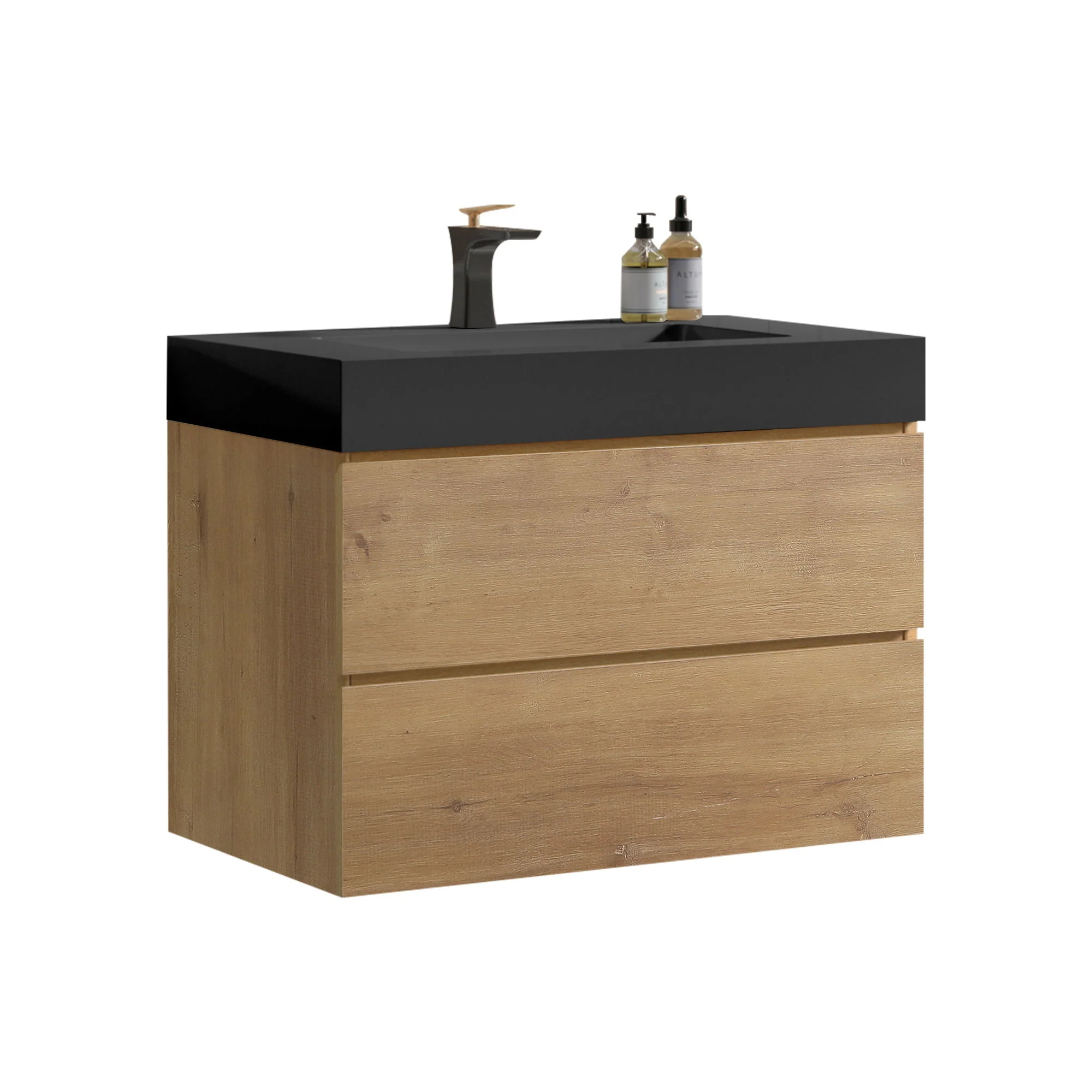 Alice - Natural Oak Bathroom Vanity With Sink, Large Storage Wall Mounted Floating Bathroom Vanity For Modern Bathroom, One-Piece Sink Basin Without Drain - Image 26