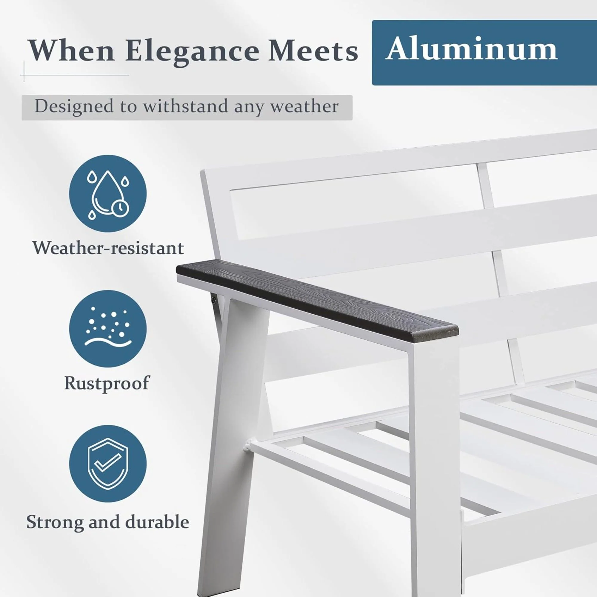All Weather Patio Loveseat With Armrests & Angled Backrest - White / Gray - Image 8
