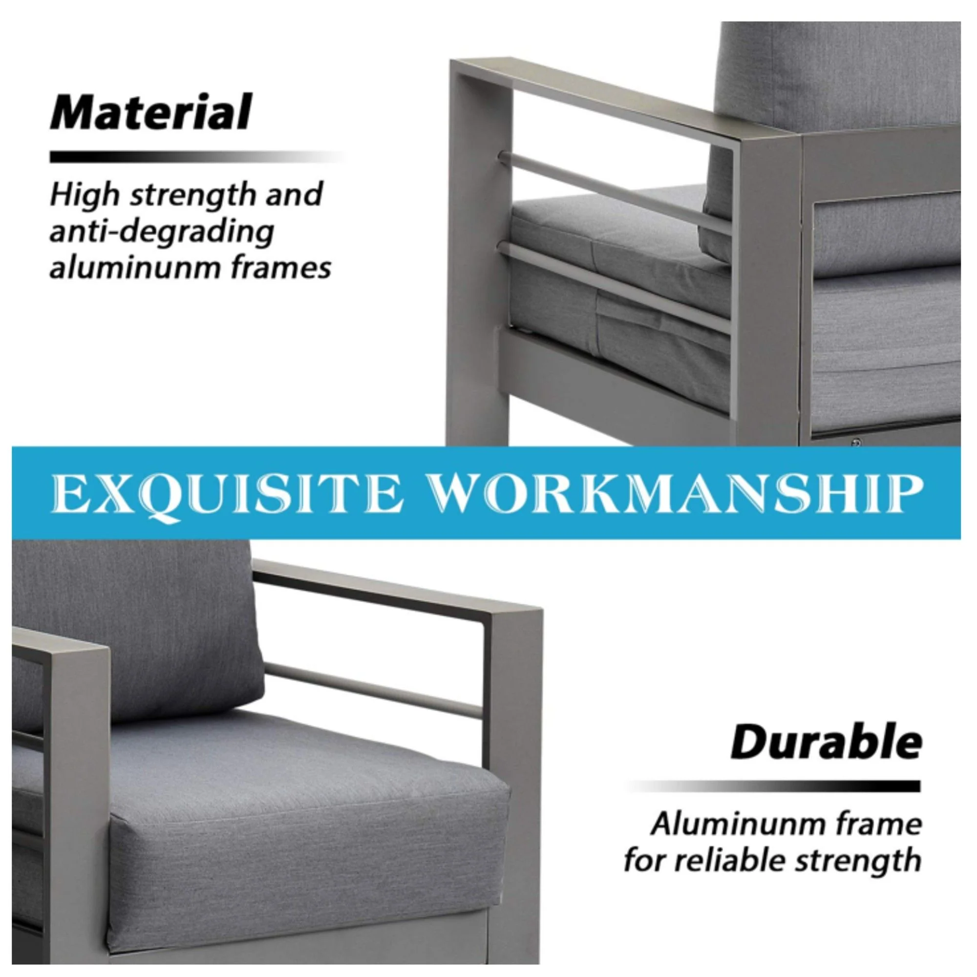 All Weather Patio Loveseat With Thick Cushions - Gray / Gray - Image 2