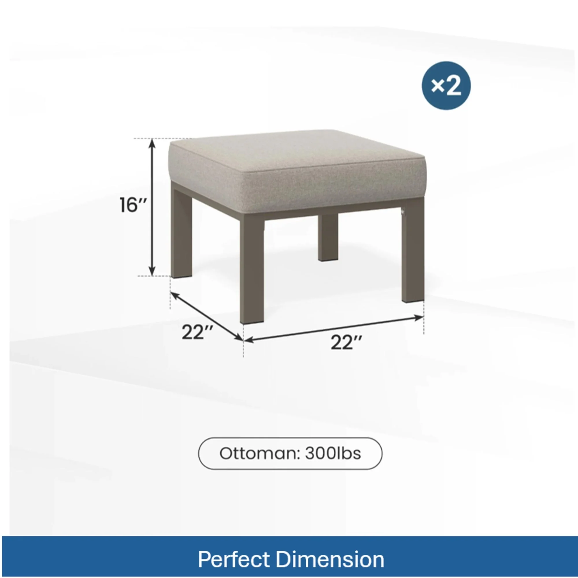 All-Weather Patio Ottomans With Thick Cushions (Set of 2) - Image 12