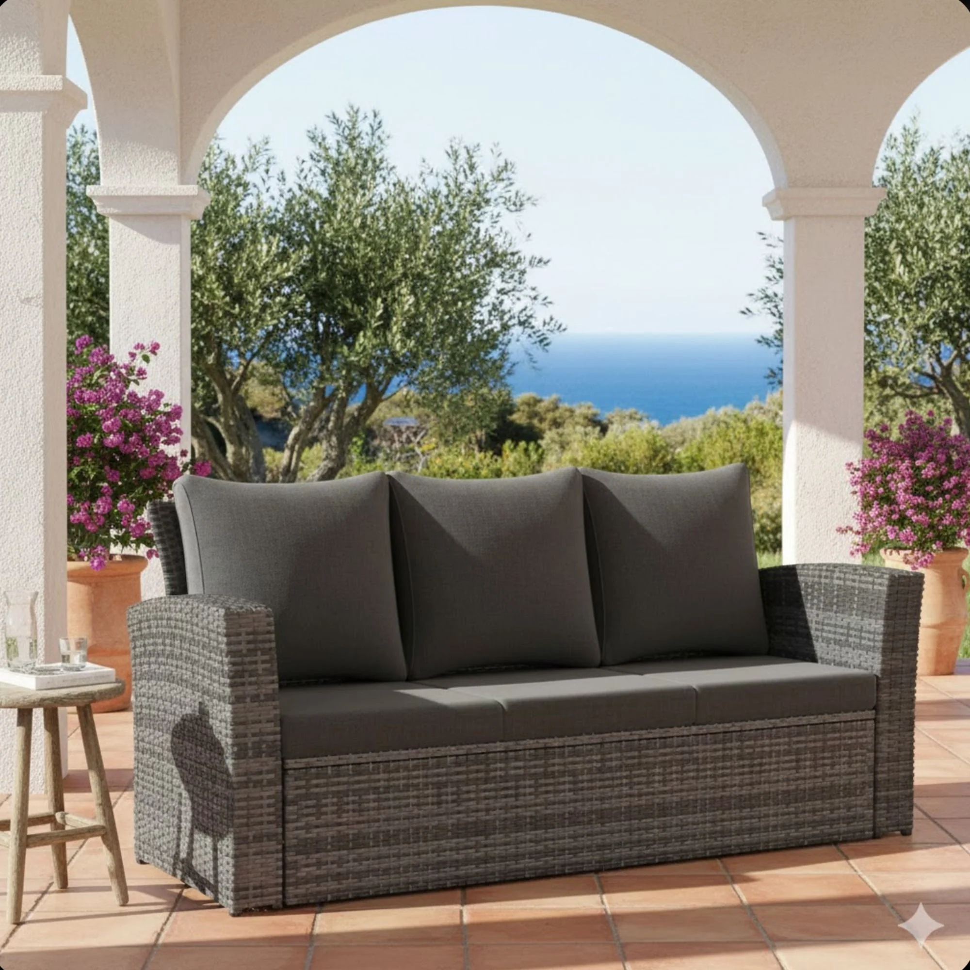 All-Weather Wicker 3 Seat Patio Sofa With Thick Cushions - Image 20
