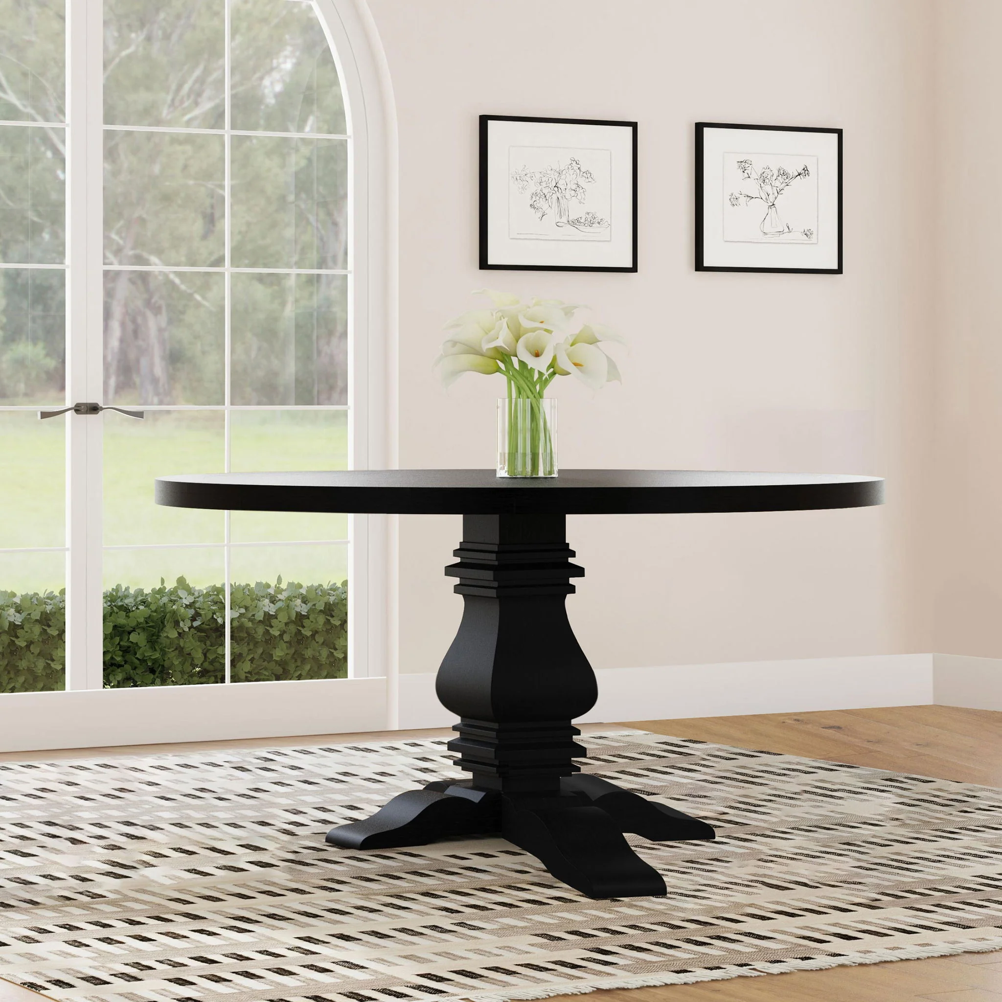 Allende - Round Dining Pedestal Table With Carved Base - Black - Image 6