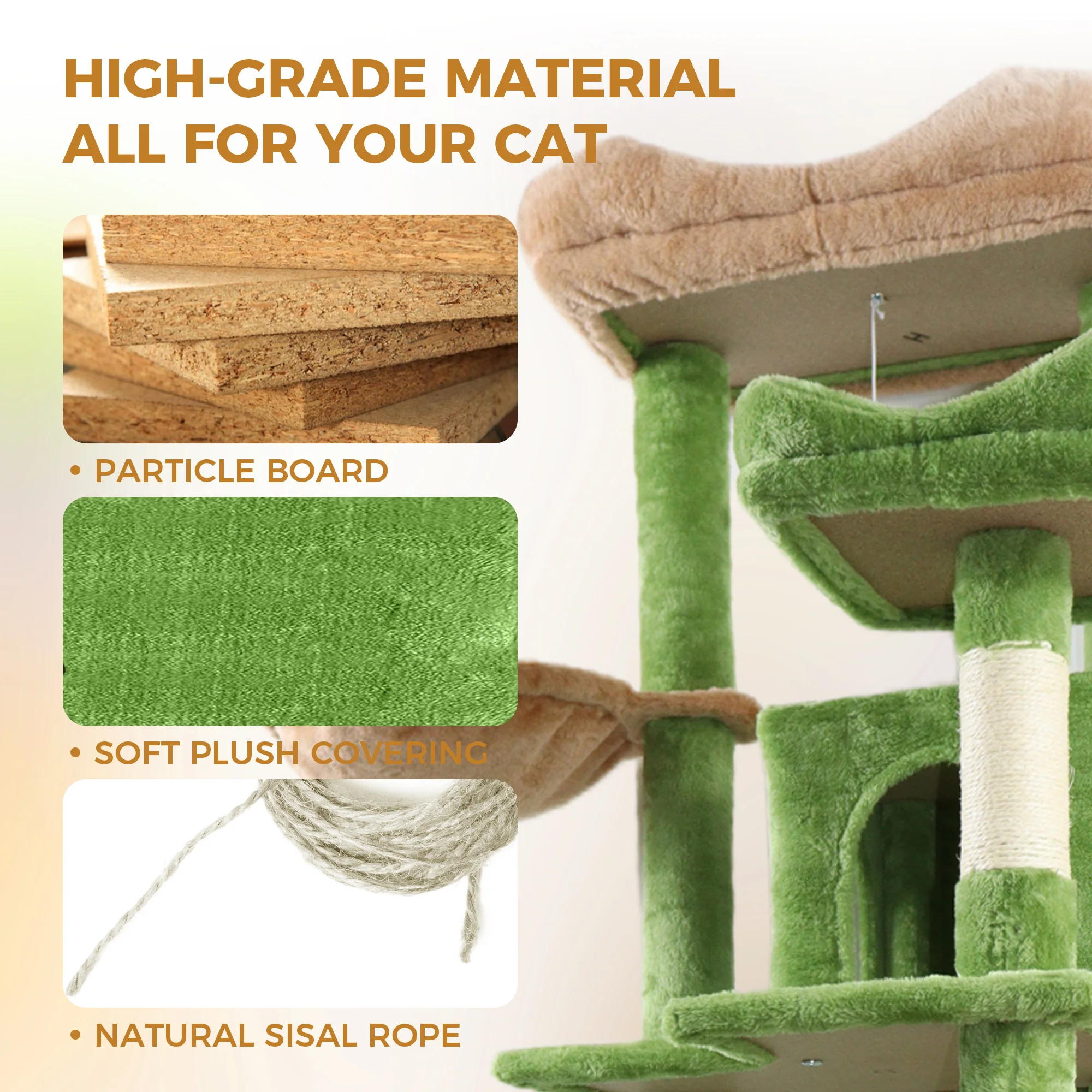 Altair 68" Multi-Level Cat Tree with Hammock and Removable Cushions - Image 12