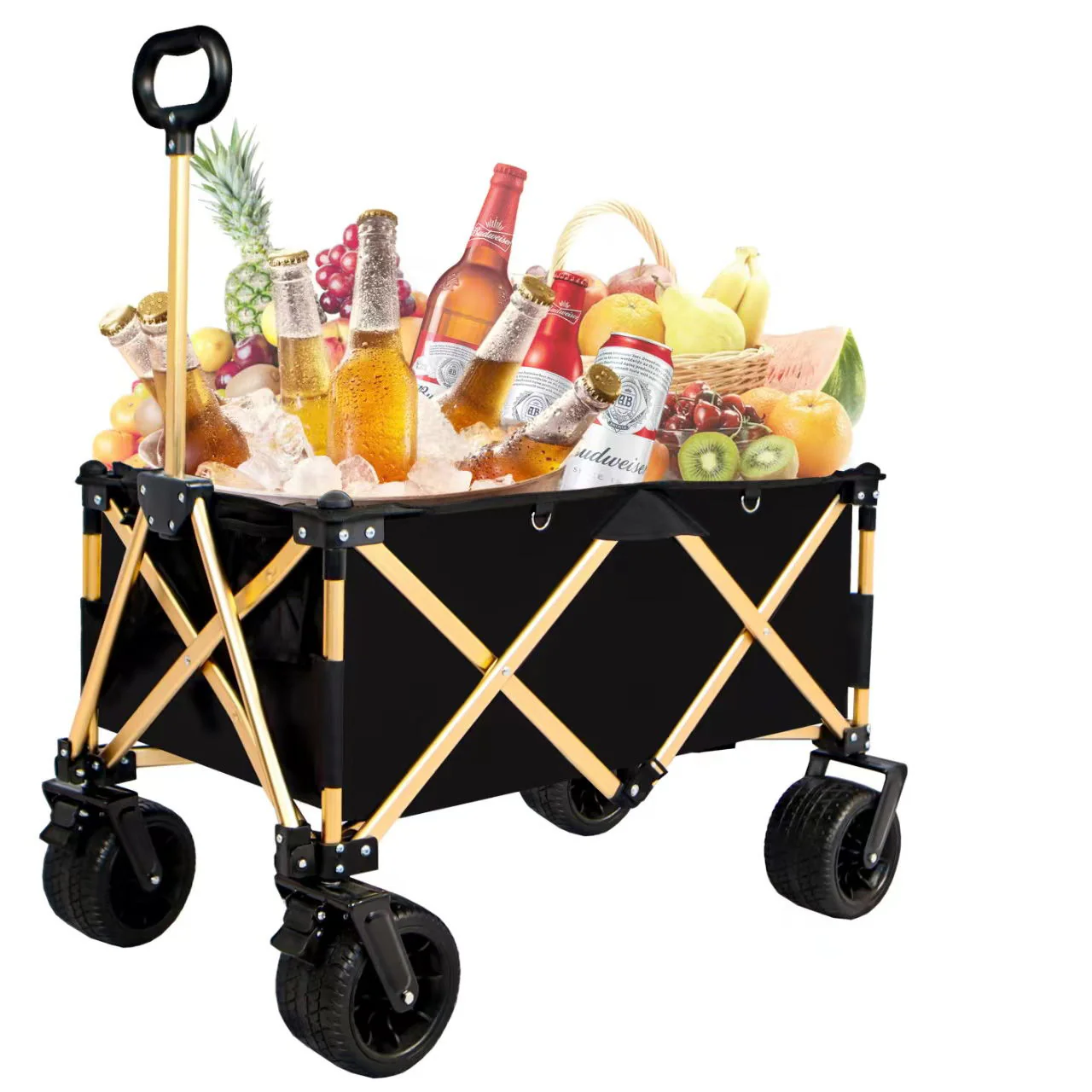 Aluminum Alloy Folding Wagon, Heavy Duty Utility Beach Wagon Cart For Sand With Big Wheels, Adjustable Handle & Drink Holders For Shopping, Camping, Garden And Outdoor - Image 7