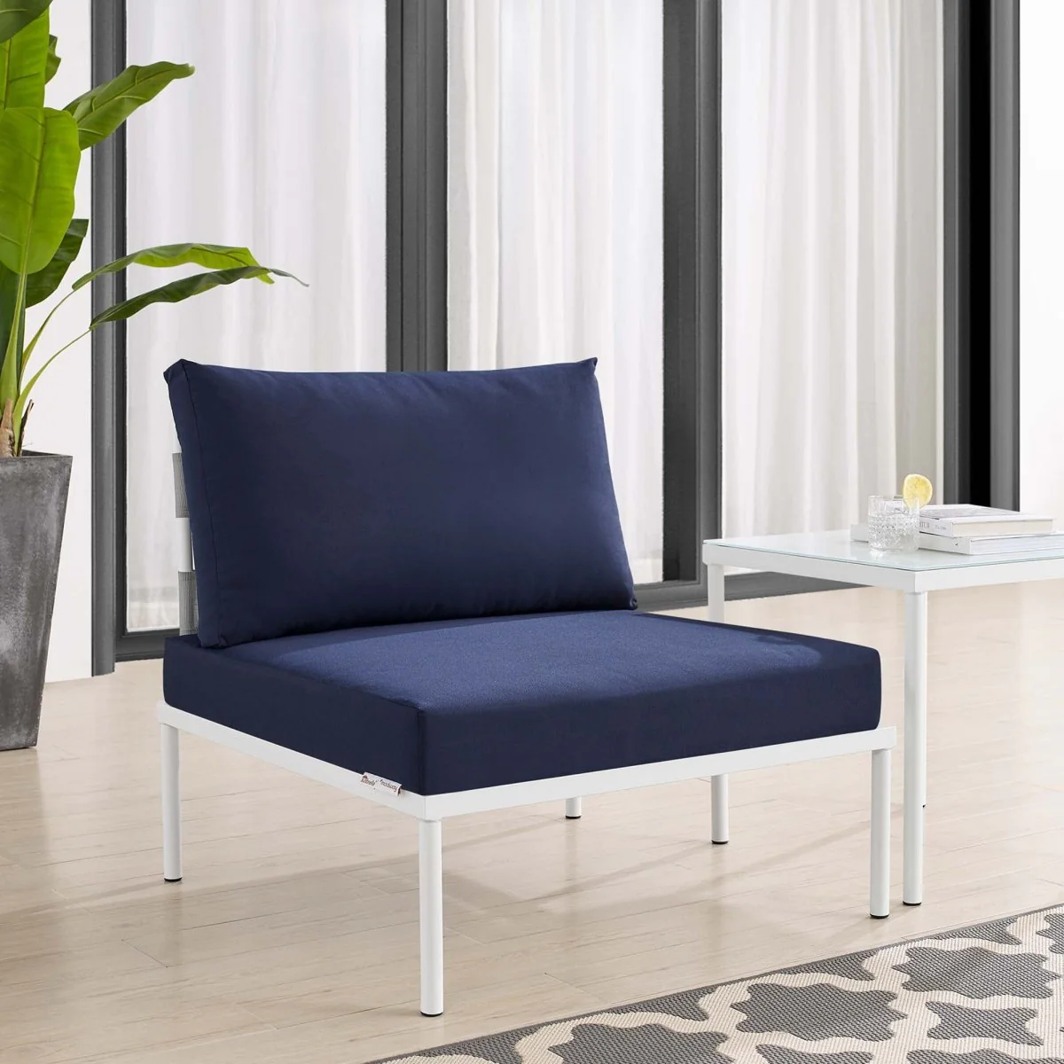 Aluminum Armless Outdoor Chair with Cushions for Patio, Deck and Garden Seating - Image 8