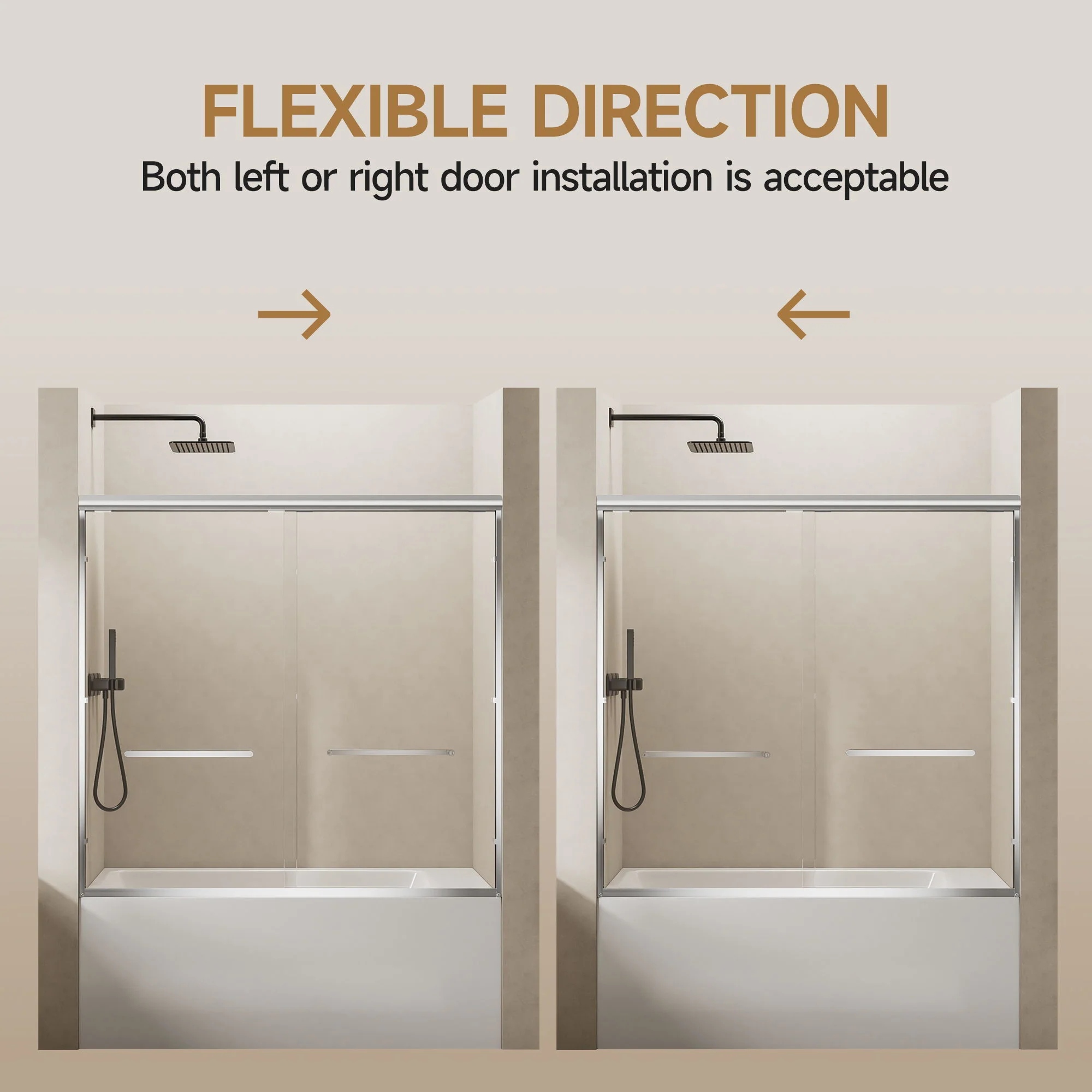 Aluminum Frame Double Double Soft Close Shower Door, Tempered Glass And Dual Stainless Steel Handles - Image 5