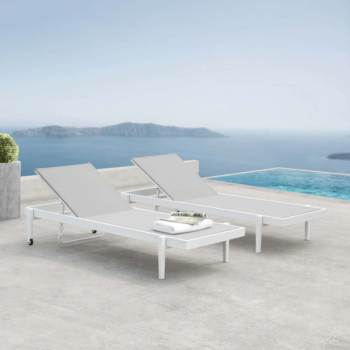 Aluminum Mesh Outdoor Chaise Lounge Chair Set Weather-Resistant Reclining Patio Seating - Image 12