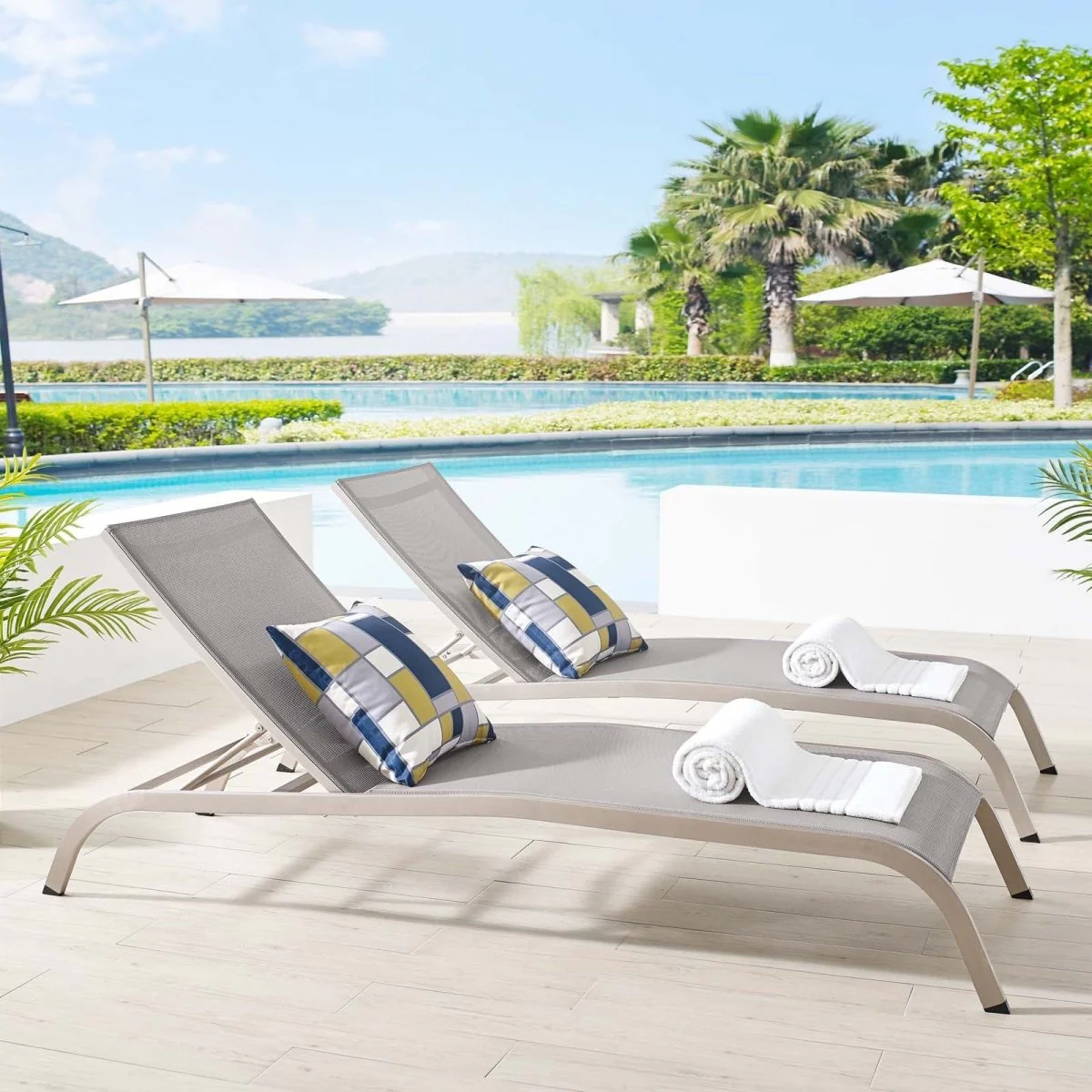 Aluminum Mesh Outdoor Patio Chaise Lounge Chair & Side Table Set – Multiple Configurations - Image 29