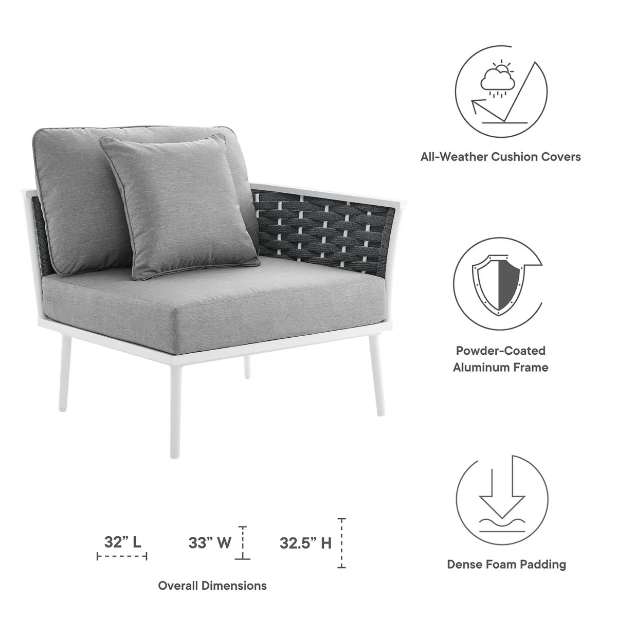 Aluminum Outdoor Armchair with Rope Back — Modern Weather-Resistant Patio Seating - Image 9