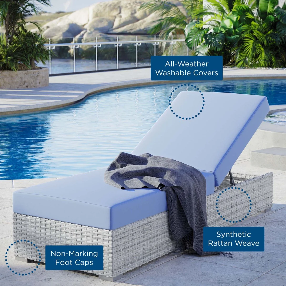 Aluminum Outdoor Chaise Lounge with Adjustable Back for Patio, Pool, Deck Seating - Image 18