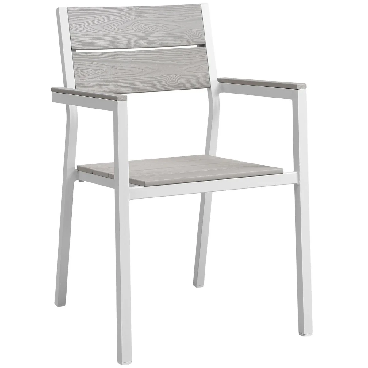 Aluminum Outdoor Dining Armchairs with Wood Slats – Weather-Resistant Patio Seating - Image 2