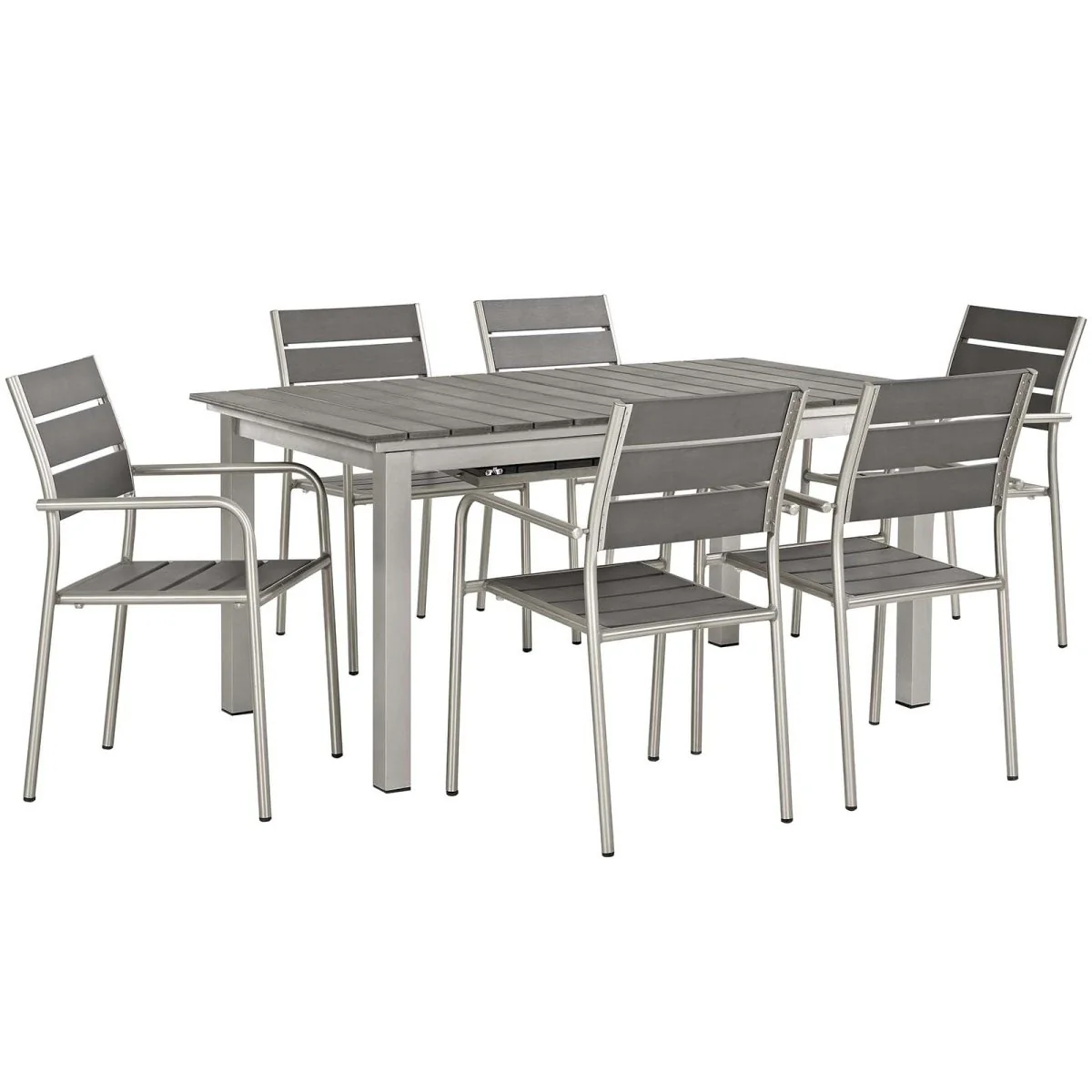 Aluminum Outdoor Dining Set with Wood Accents and Extendable Table for Patio - Image 24