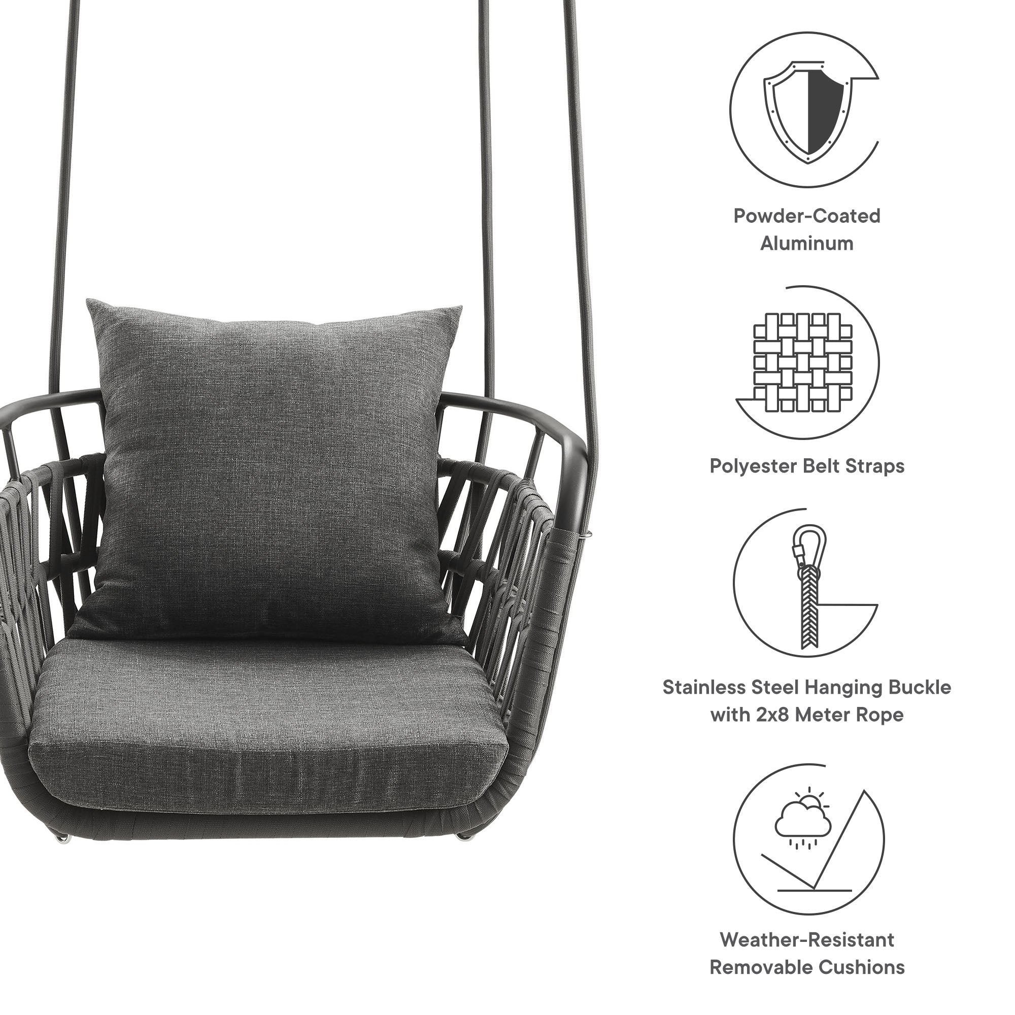 Aluminum Outdoor Hanging Swing Chair for Patio, Porch, Garden - Durable Weather-Resistant - Image 2