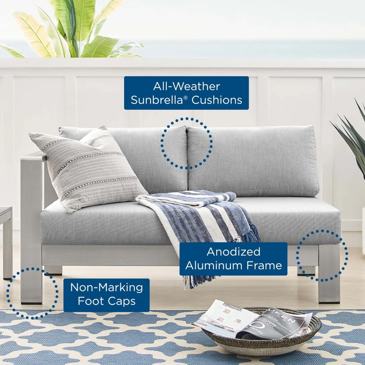 Aluminum Outdoor Left-Arm Loveseat – Sunbrella® Fabric, Outdoor Seating - Image 15