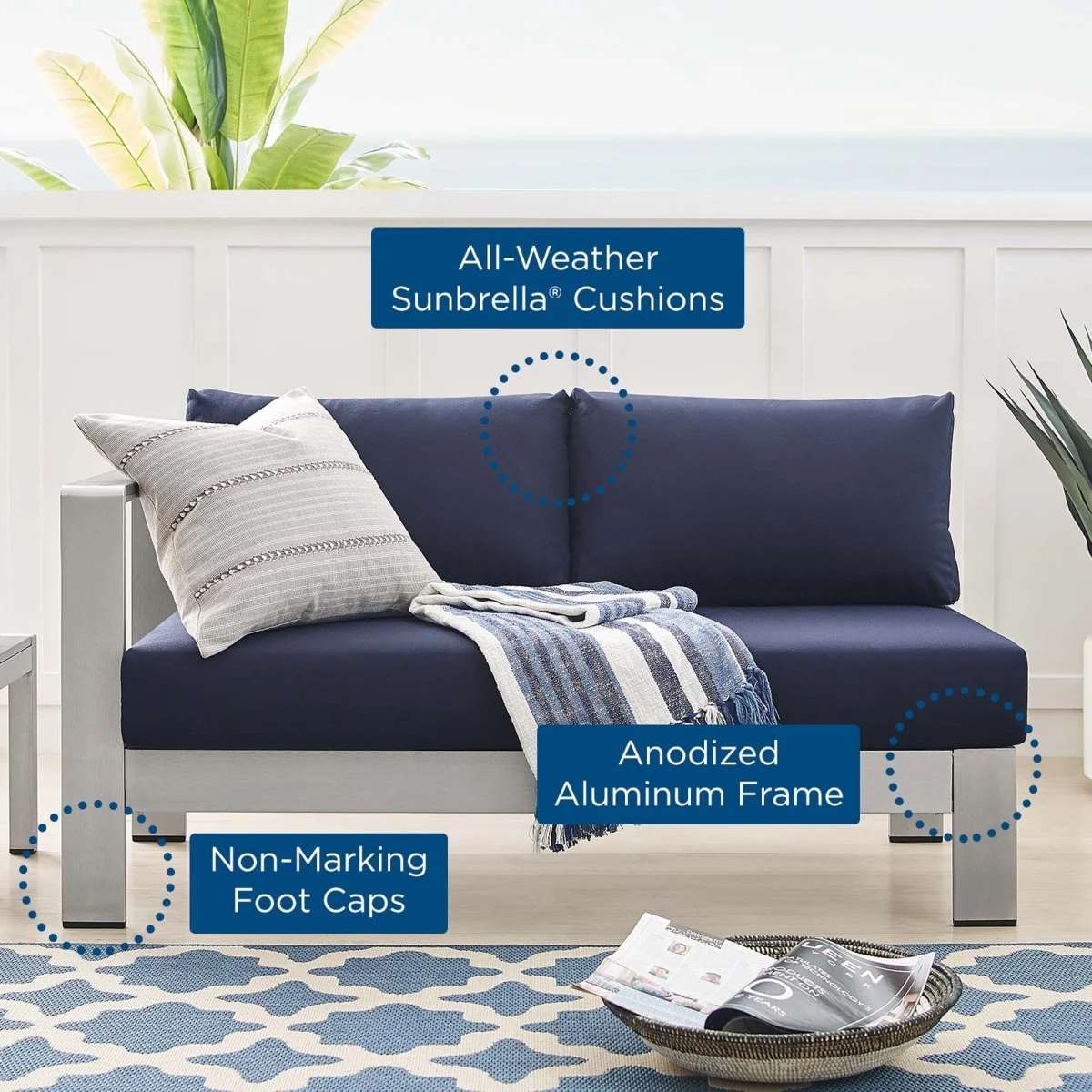 Aluminum Outdoor Left-Arm Loveseat – Sunbrella® Fabric, Outdoor Seating - Image 2