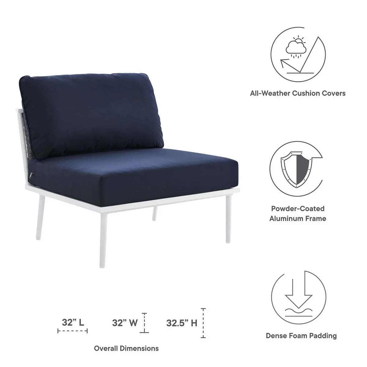 Aluminum Rope Outdoor Armless Chair - Weather-Resistant Patio Seating for Deck and Patio - Image 2