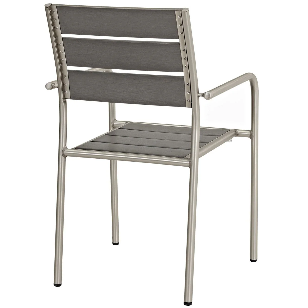 Aluminum Rounded Outdoor Dining Armchair with Wood Accents – Silver Gray - Image 3