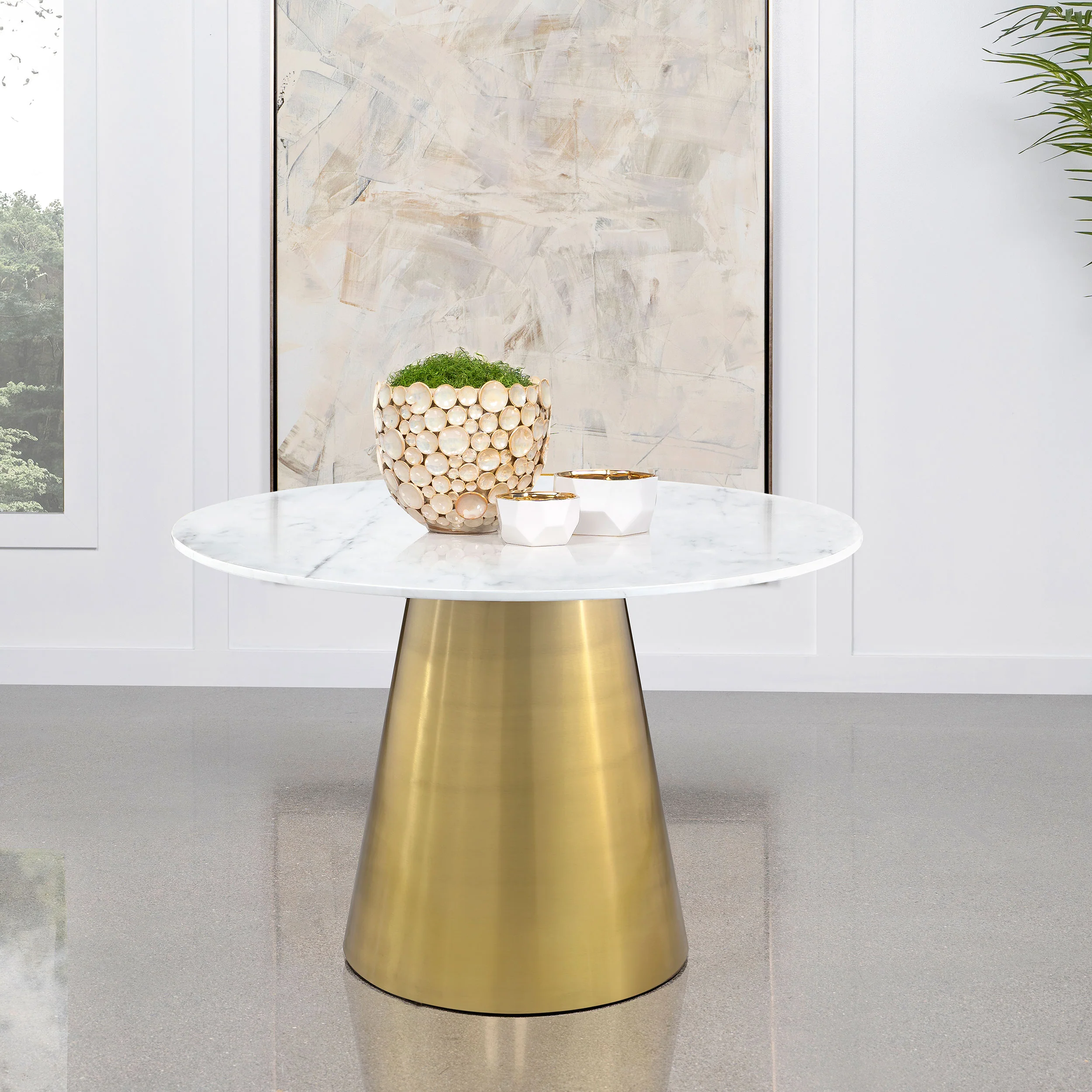 Ambrose Round 50-Inch Marble Top Dining Table, Brushed Gold - Image 4