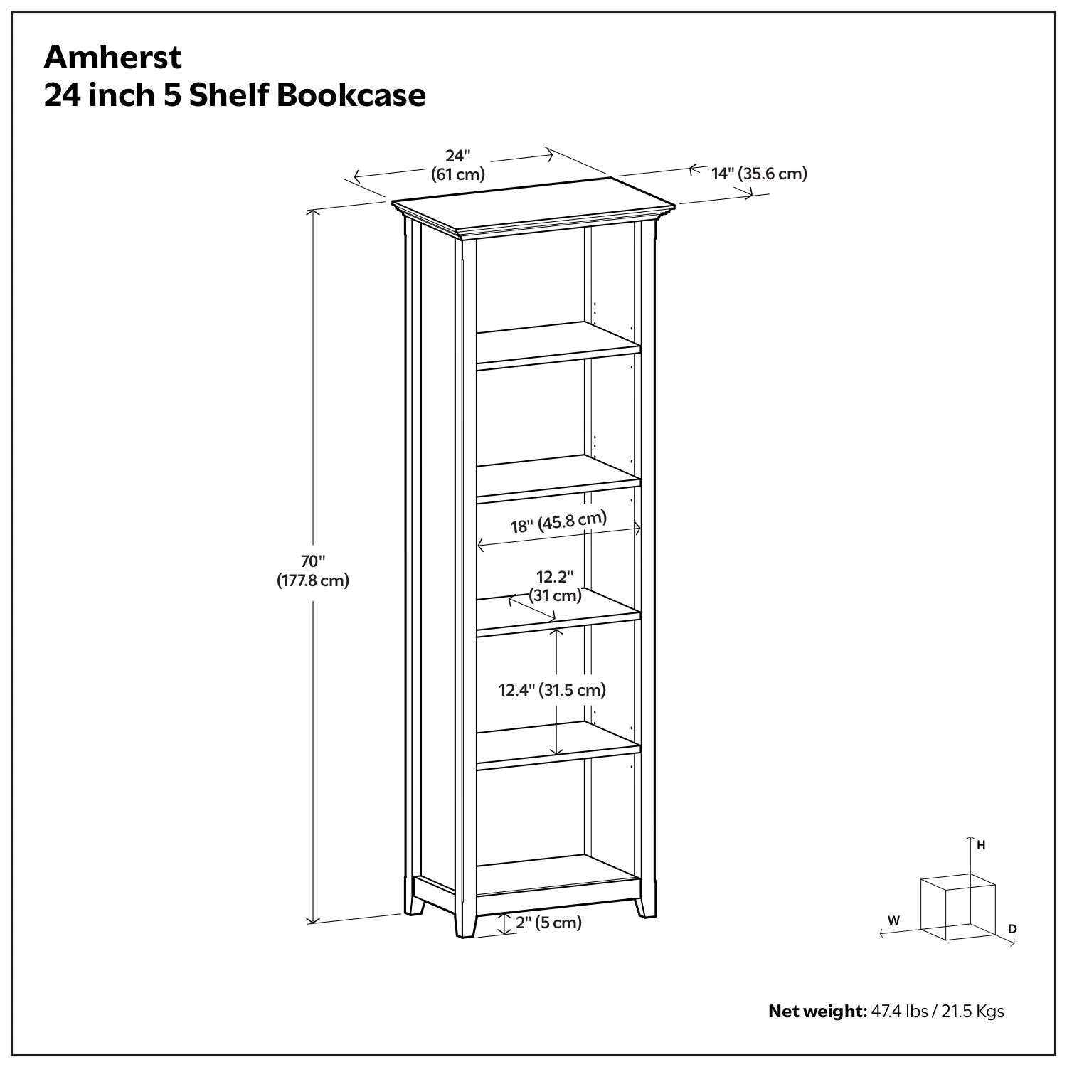 Amherst - 5 Shelf Bookcase, Handcrafted - Image 65