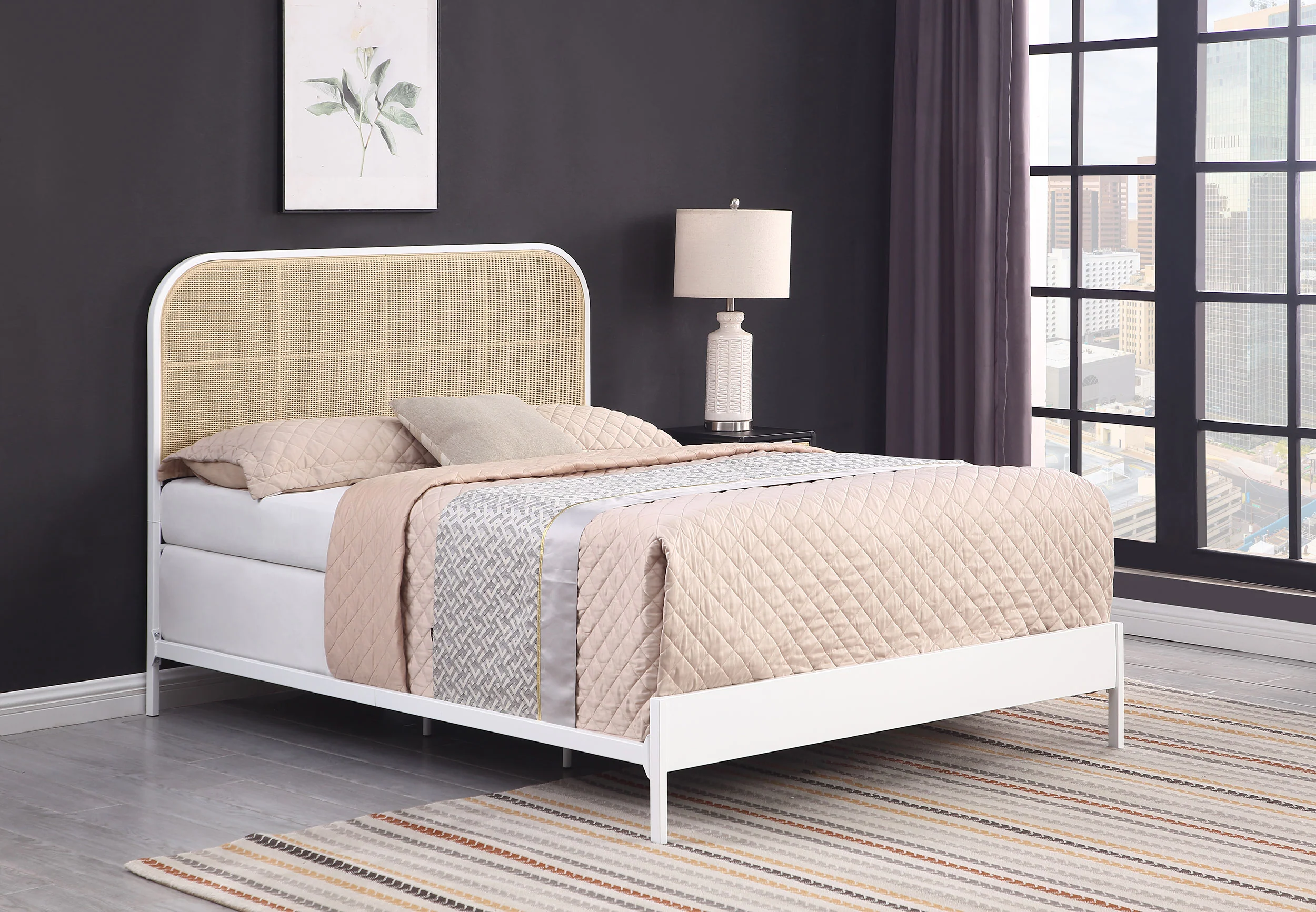 Amherst Radio Weave Rattan Metal Full Bed, White - Image 3