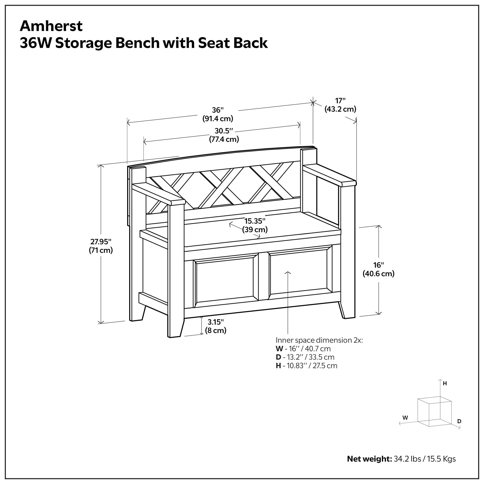 Amherst - Small Transitional Entryway Storage Bench - Image 8
