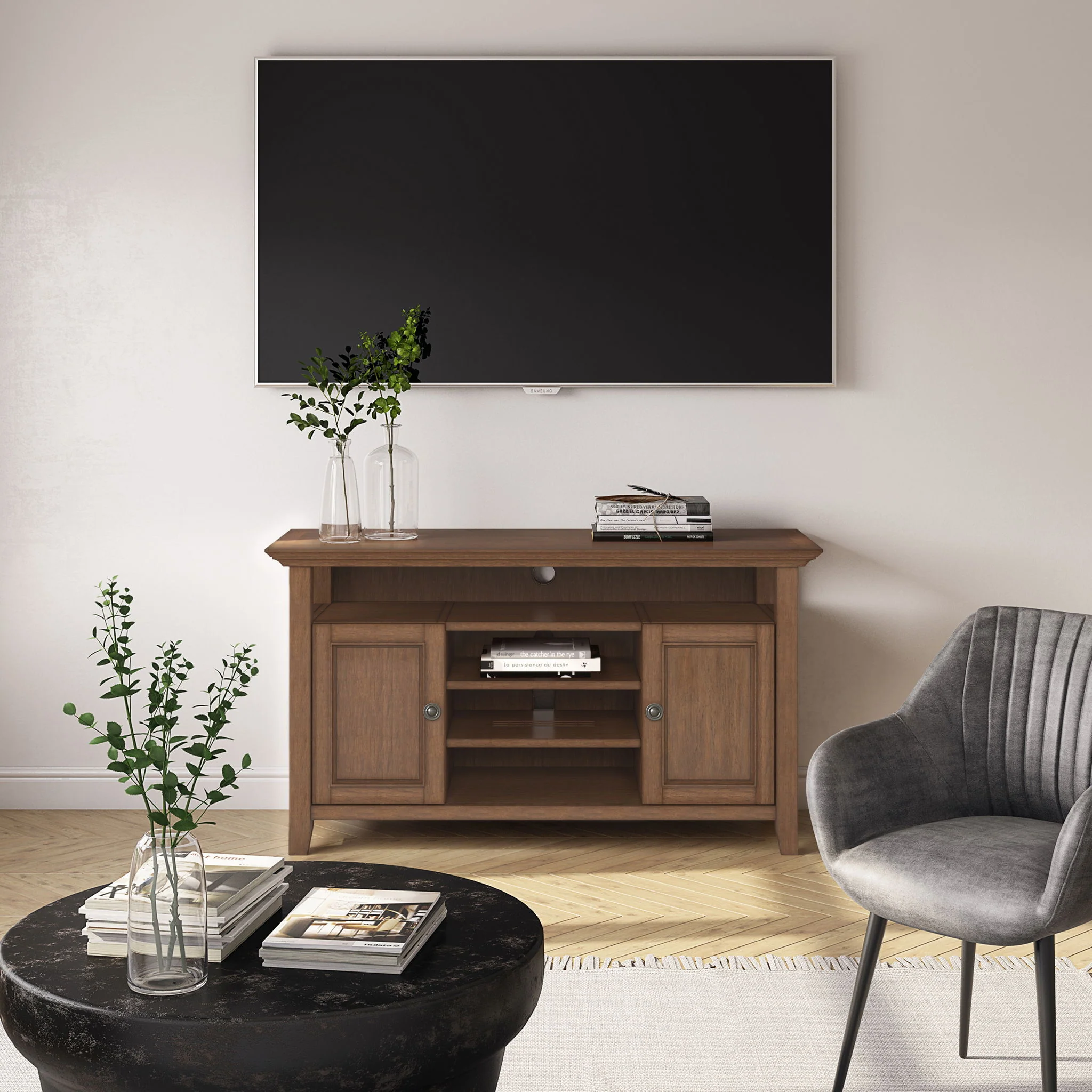 Amherst - TV Media Stand - Rustic Natural Aged Brown - Image 6