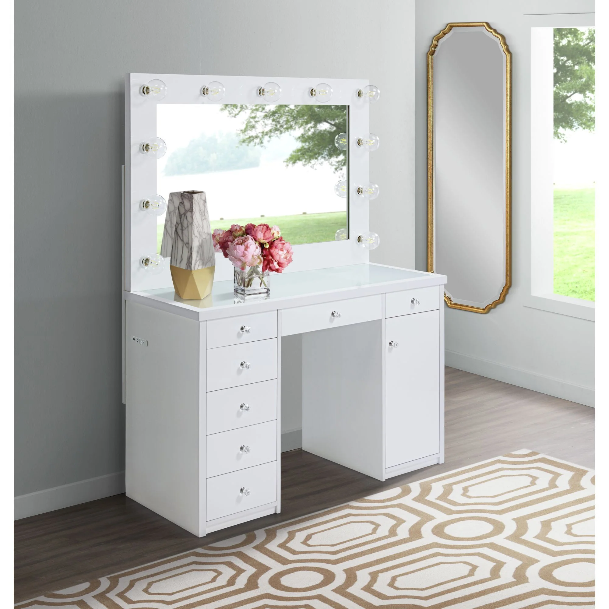 Amia - Complete Vanity With Lightbulbs - Glossy White - Image 5