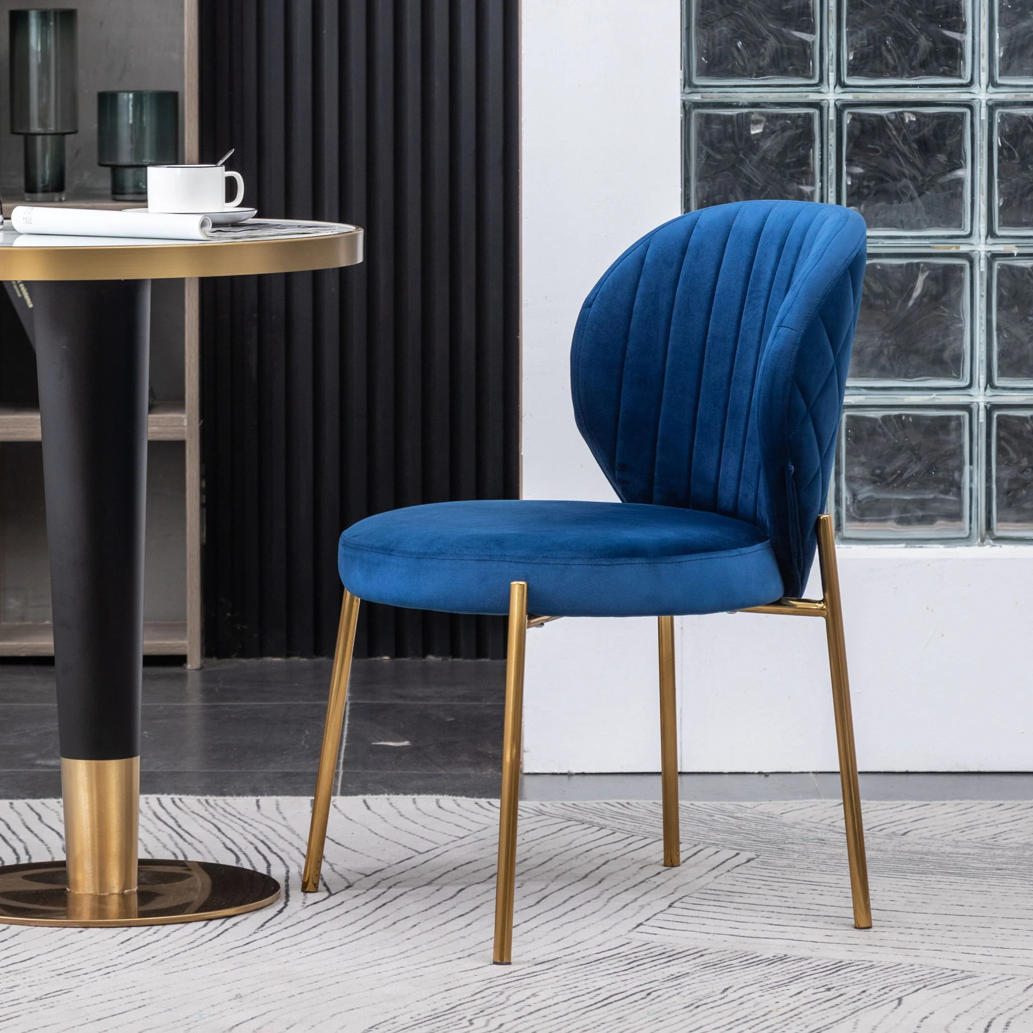 Amoa - Contemporary Velvet Upholstery Dining Chair - Blue - Image 4