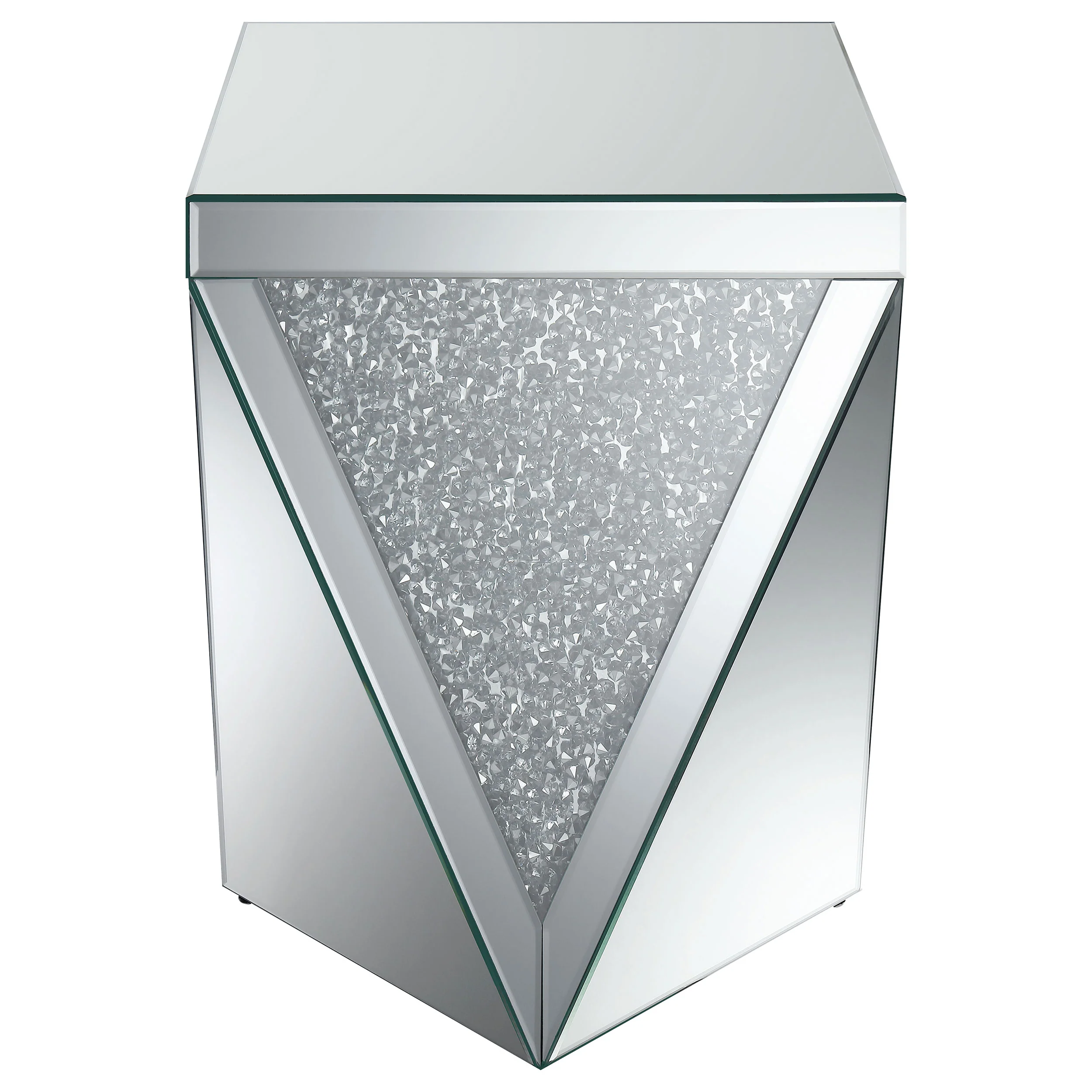 Amore Square Mirrored Acrylic Crystal Side Table Silver - Image 3