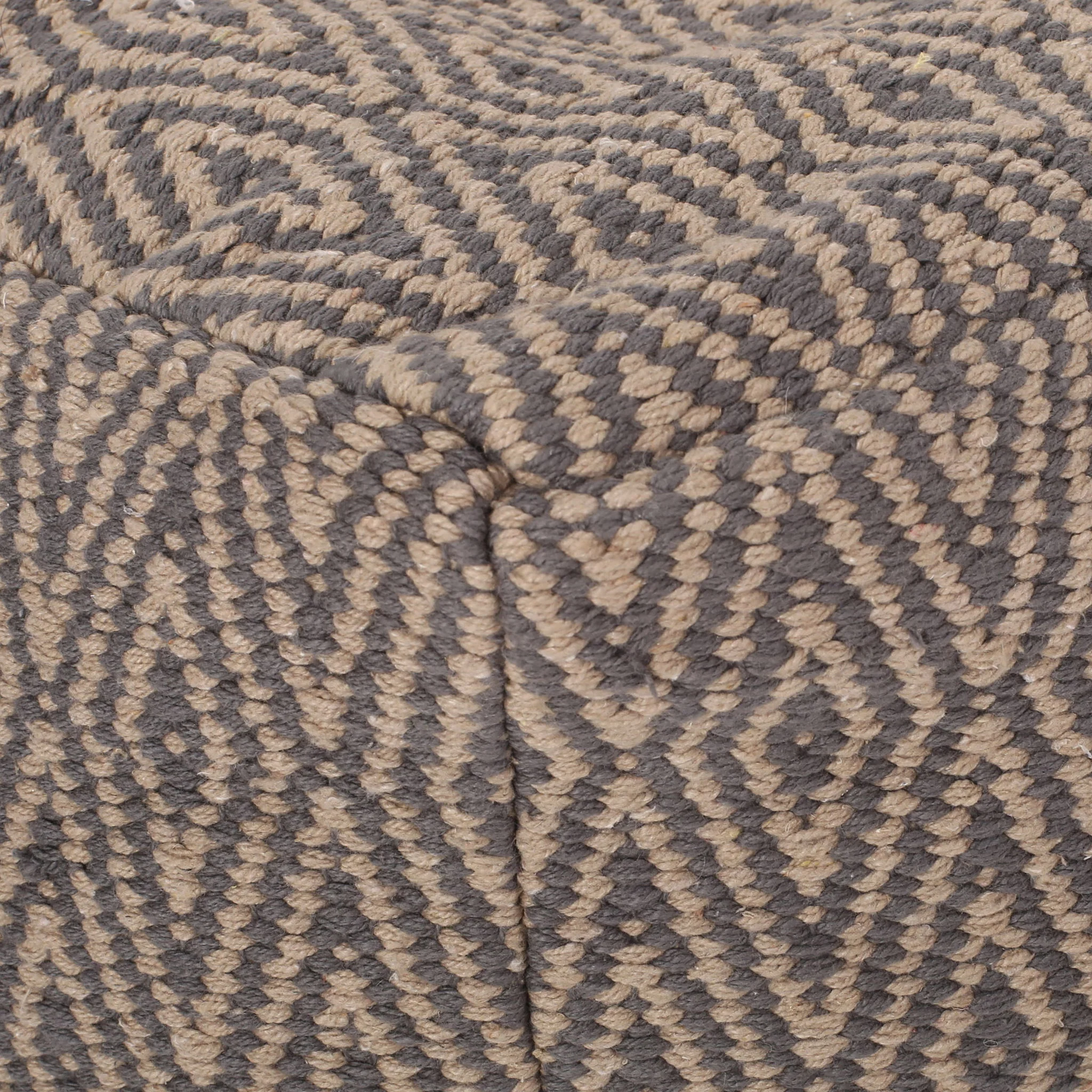 Amuleto - Hand Loomed Cotton Pouf - Dark Gray / Brown - Image 3
