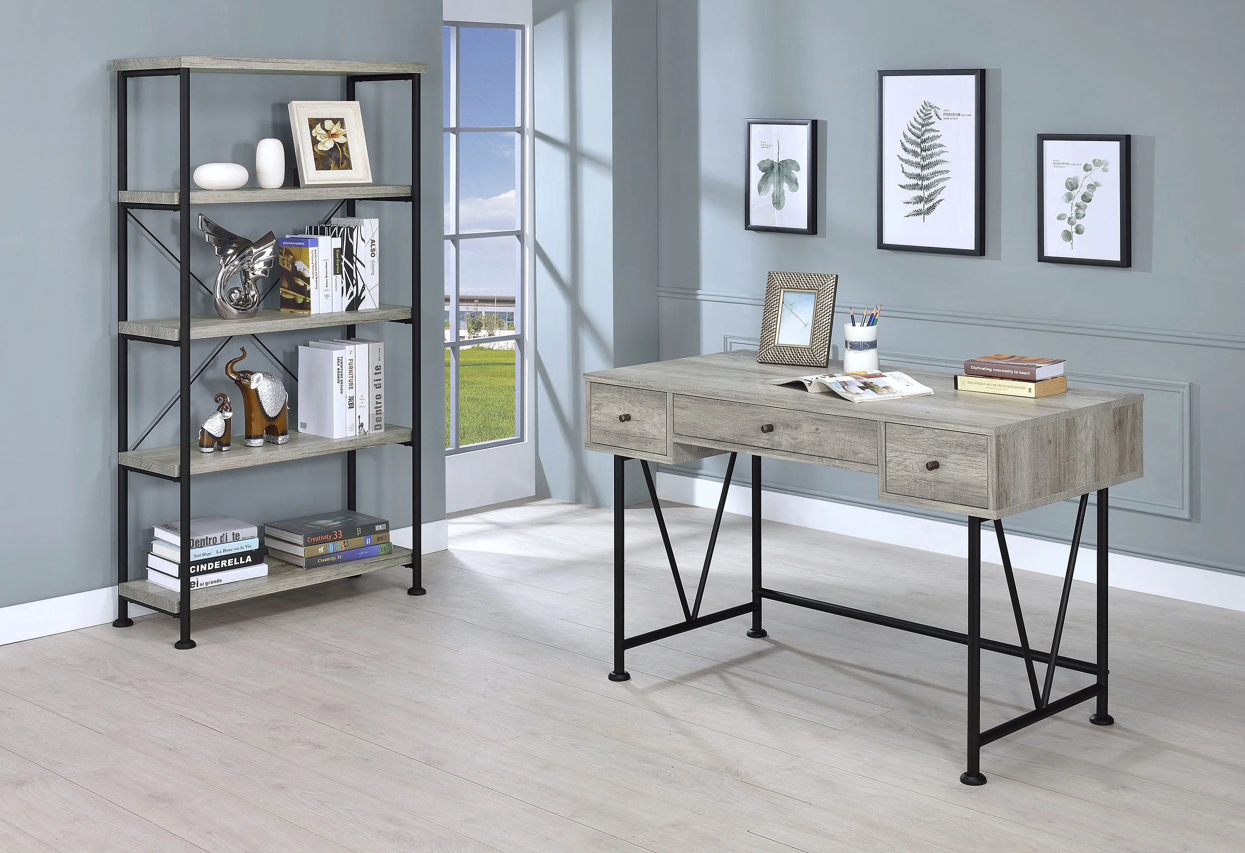Analiese 63-Inch 4-Shelf Bookshelf in Grey Driftwood - Image 9