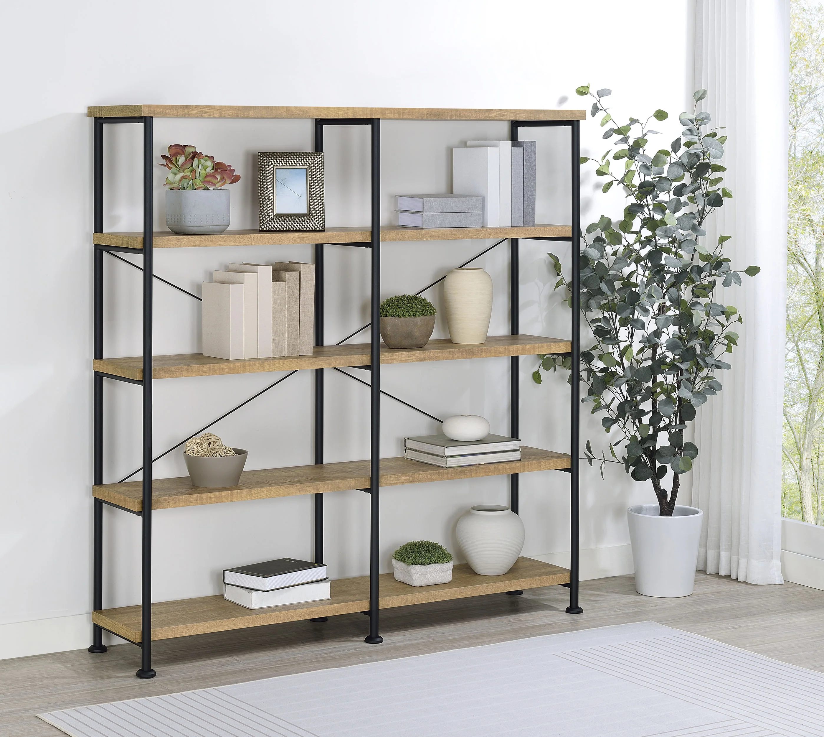 Analiese 63-Inch 4-Shelf Double Bookshelf in Mango - Image 3