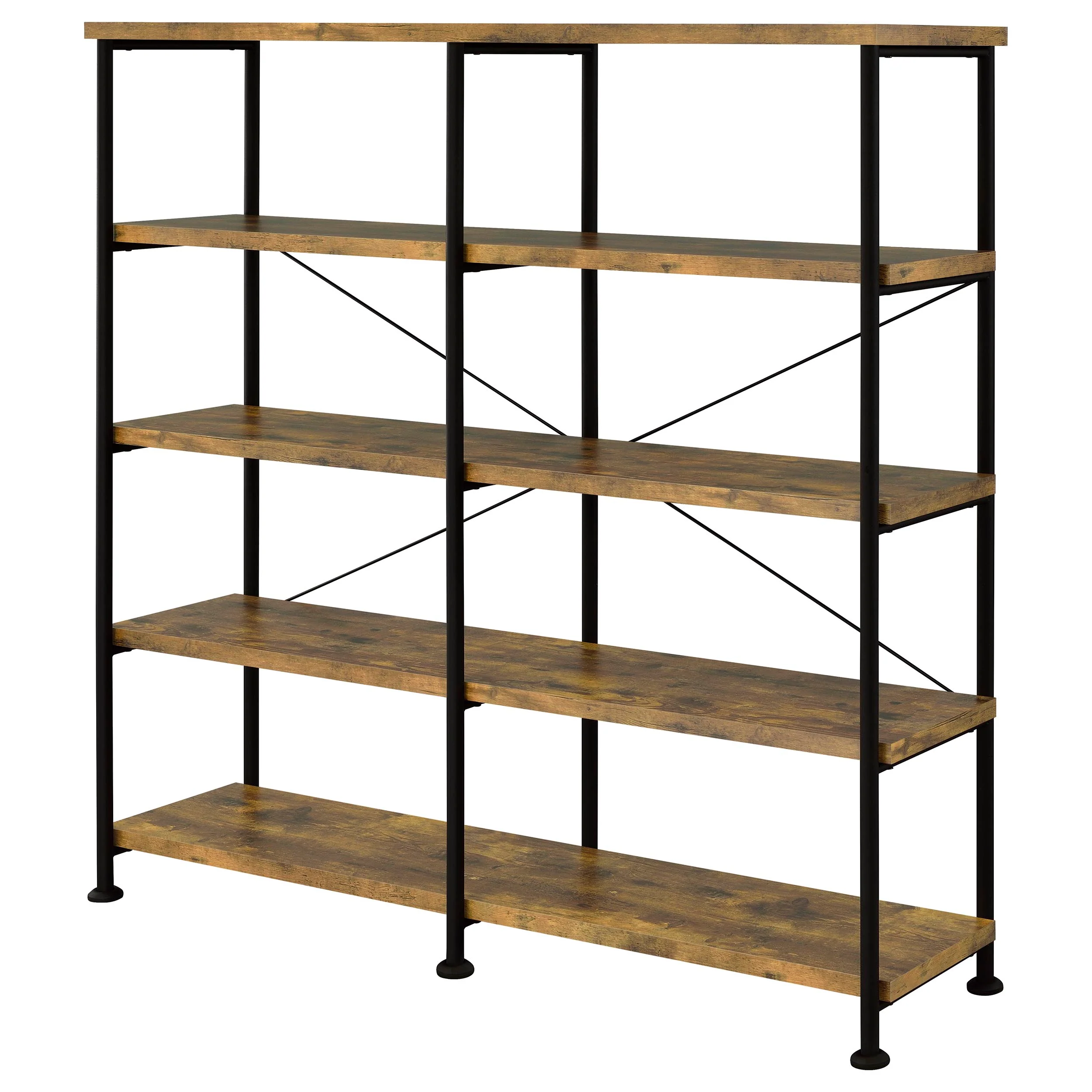 Analiese 63-inch 4-Shelf Double Bookshelf in Rustic Nutmeg - Image 5