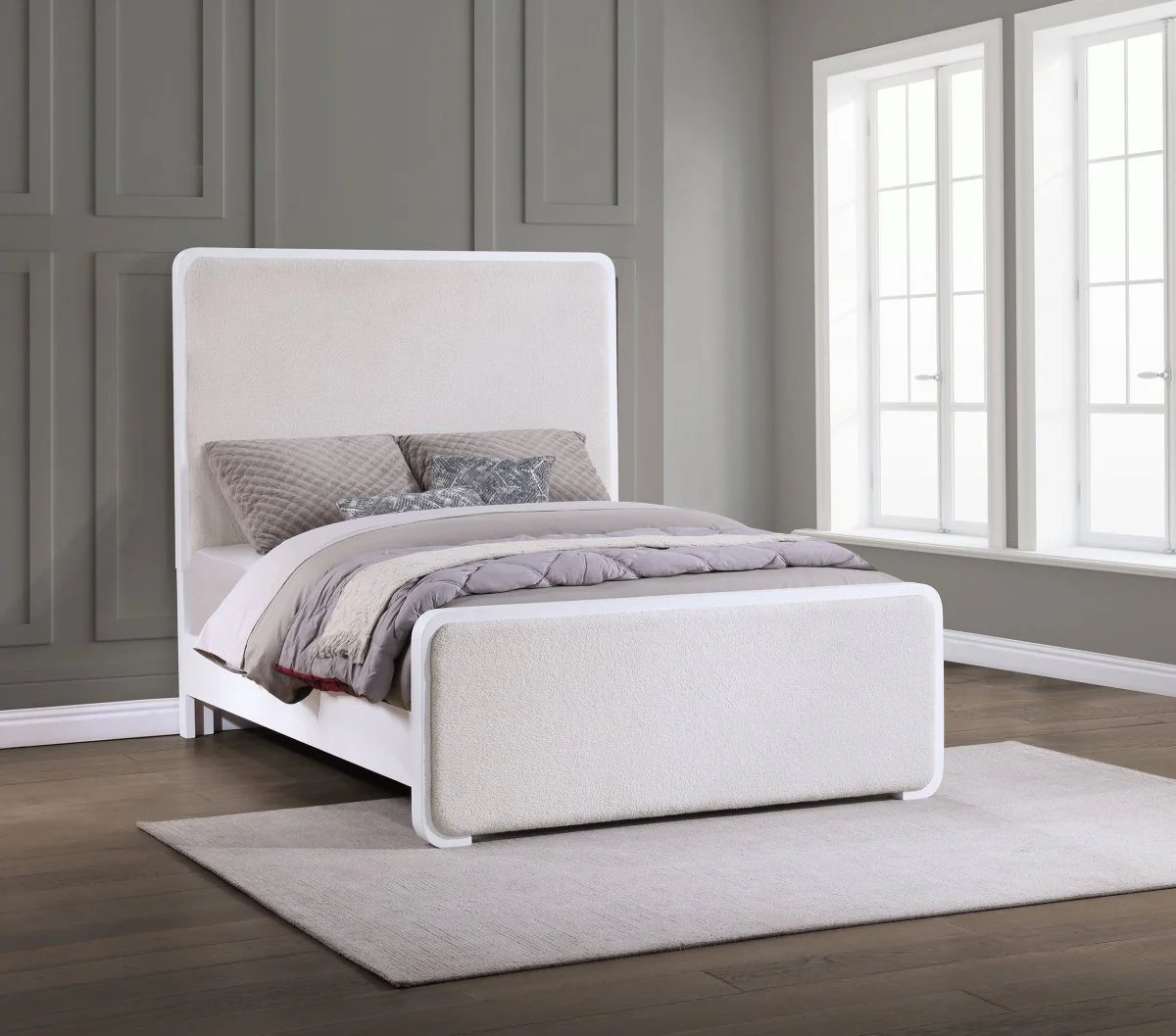 Anastasia Upholstered Eastern King Panel Bed Pearl White - Image 4