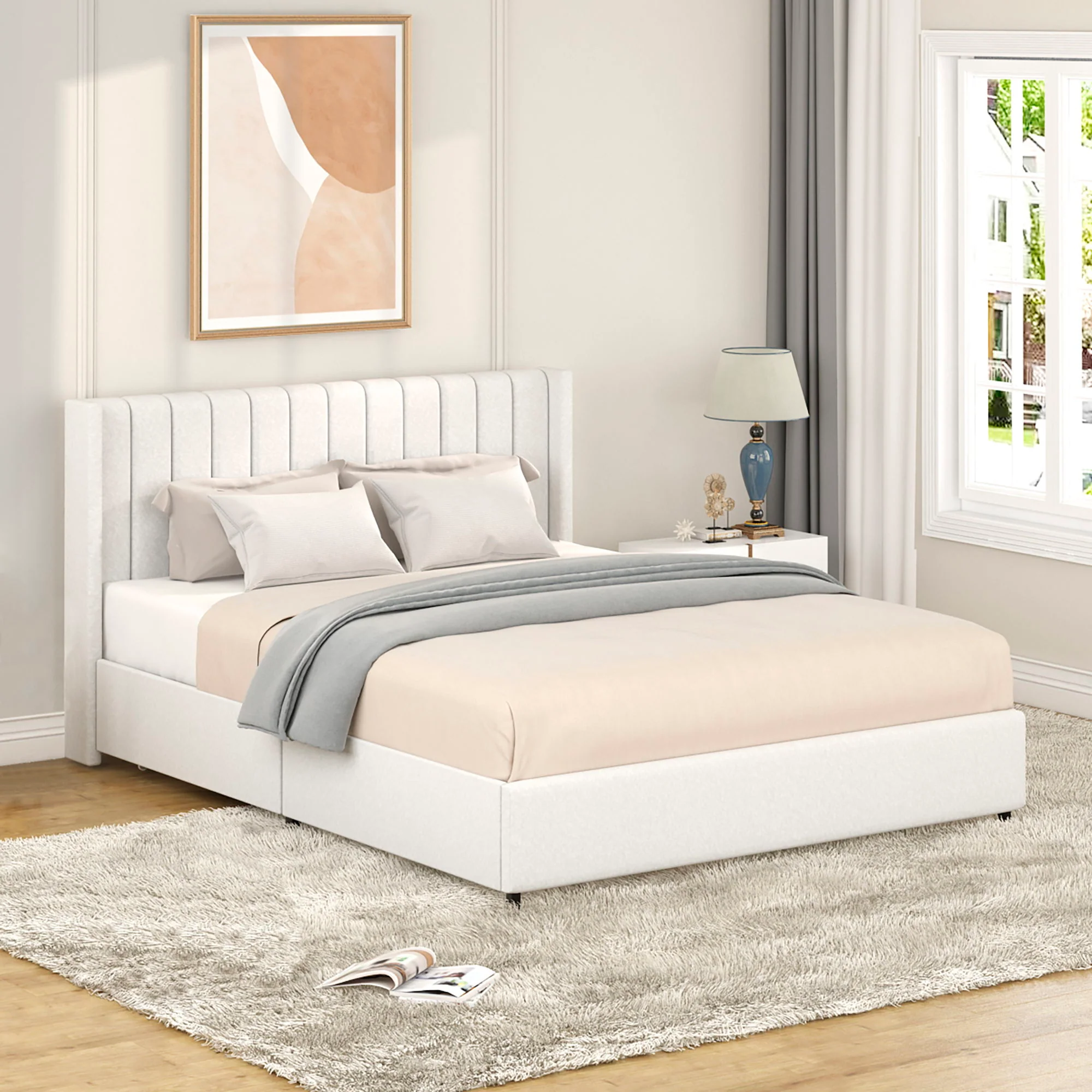 Anda - Boucle Upholstered Platform Bed With Patented Drawers Storage - Ivory - Image 15