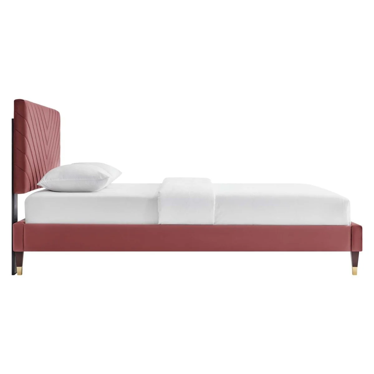 Queen Chevron Tufted Performance Velvet Platform Bed with Gold Detailed Wood Legs - Image 2