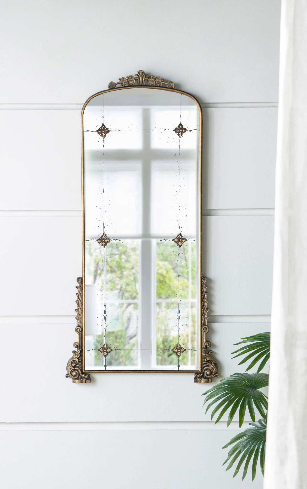 Antique Arched Mirror With Metal Frame, Full Length Mirror For Living Room Bathroom Entryway - Gold - Image 9
