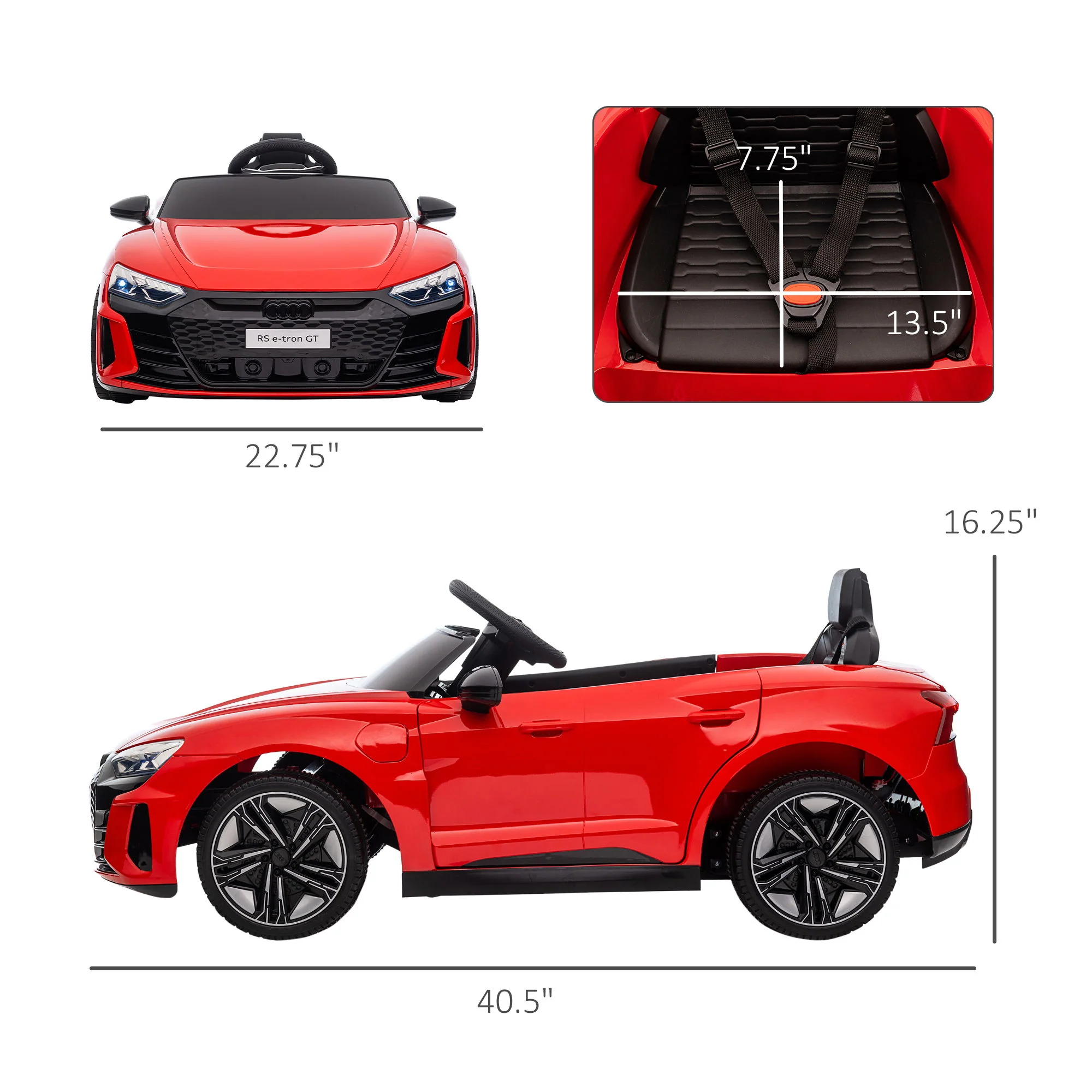 Aosom - Kids Ride On Car, 12V Licensed Audi Rs E-Tron Gt 3.1 Mph Electric Car For Kids, Ride-On Toy For Boys And Girls With Remote Control, 4 Wheels With Suspension, Horn, Music, Lights - Red - Image 3