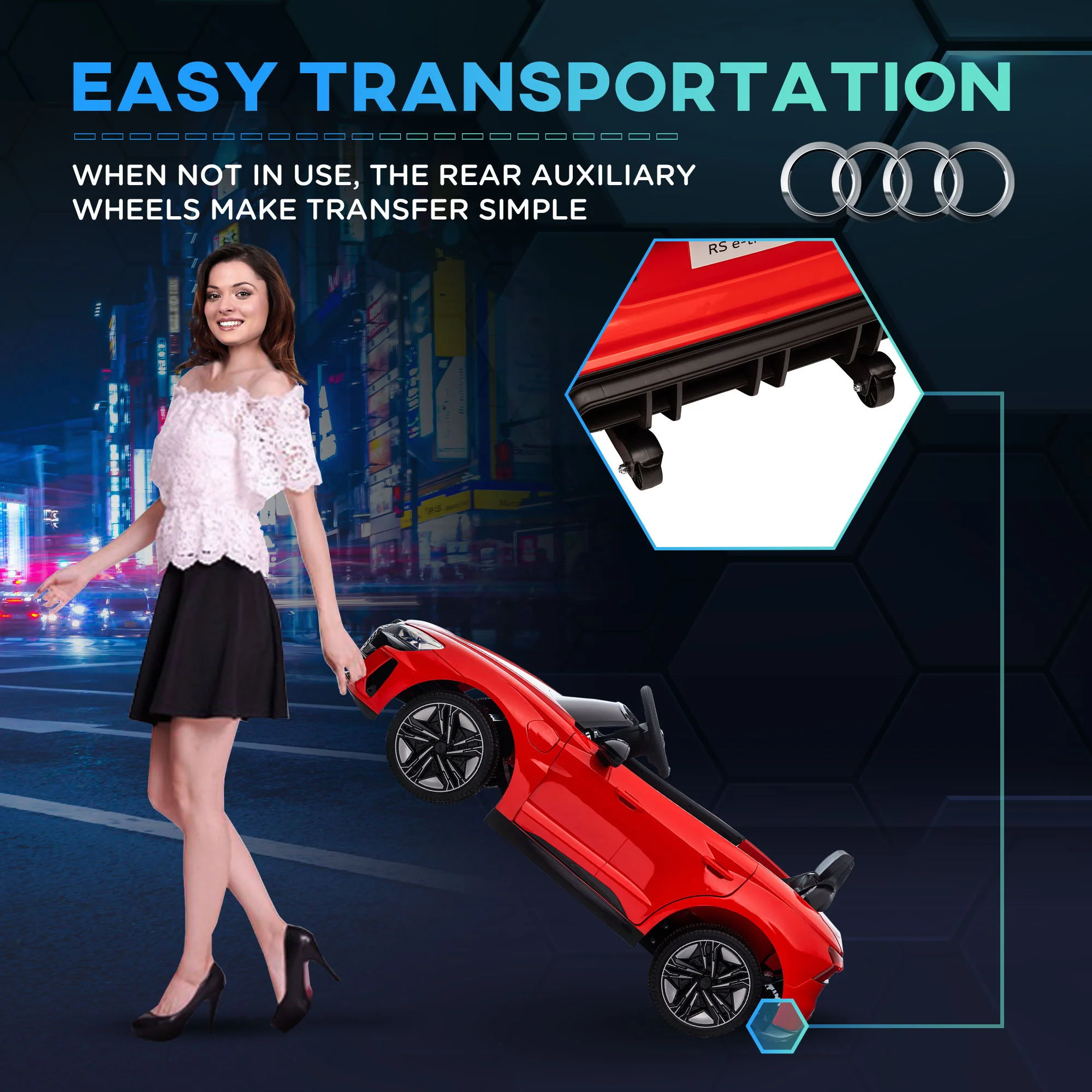 Aosom - Kids Ride On Car, 12V Licensed Audi Rs E-Tron Gt 3.1 Mph Electric Car For Kids, Ride-On Toy For Boys And Girls With Remote Control, 4 Wheels With Suspension, Horn, Music, Lights - Red - Image 4