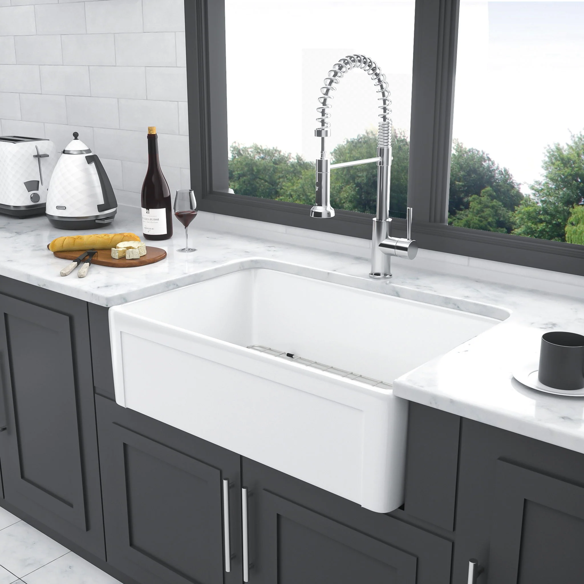 Apron Front Reversible Single Bowl Kitchen Sink & Grid And Strainer - Image 14