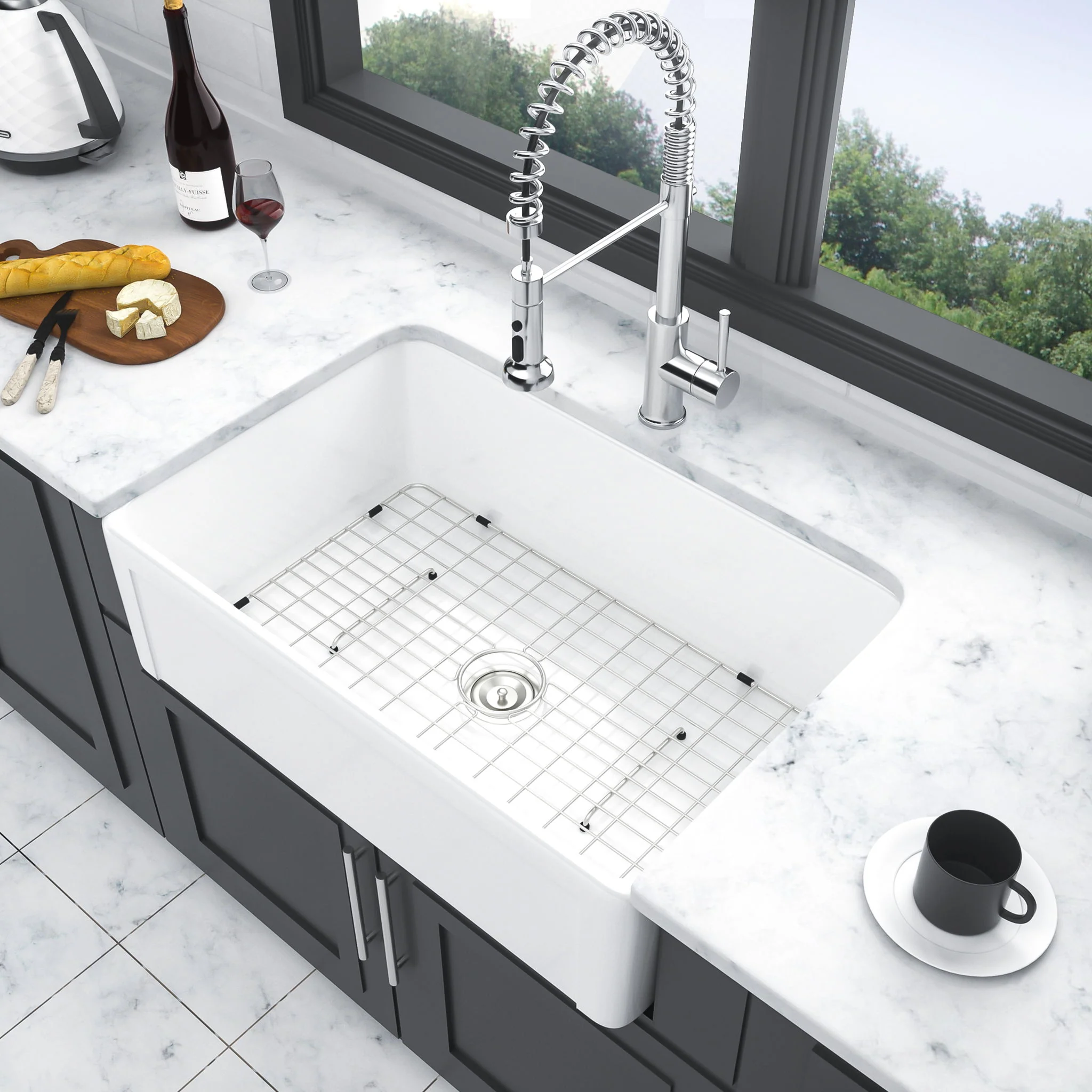 Apron Front Reversible Single Bowl Kitchen Sink & Grid And Strainer - Image 7