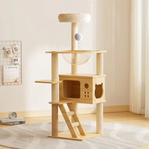 Arbelle 48.8in Modern Cat Tower with Acrylic Hammock – Natural/White - Image 2