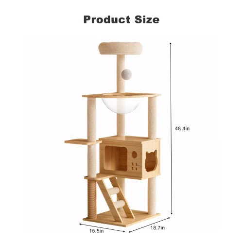 Arbelle 48.8in Modern Cat Tower with Acrylic Hammock – Natural/White - Image 3